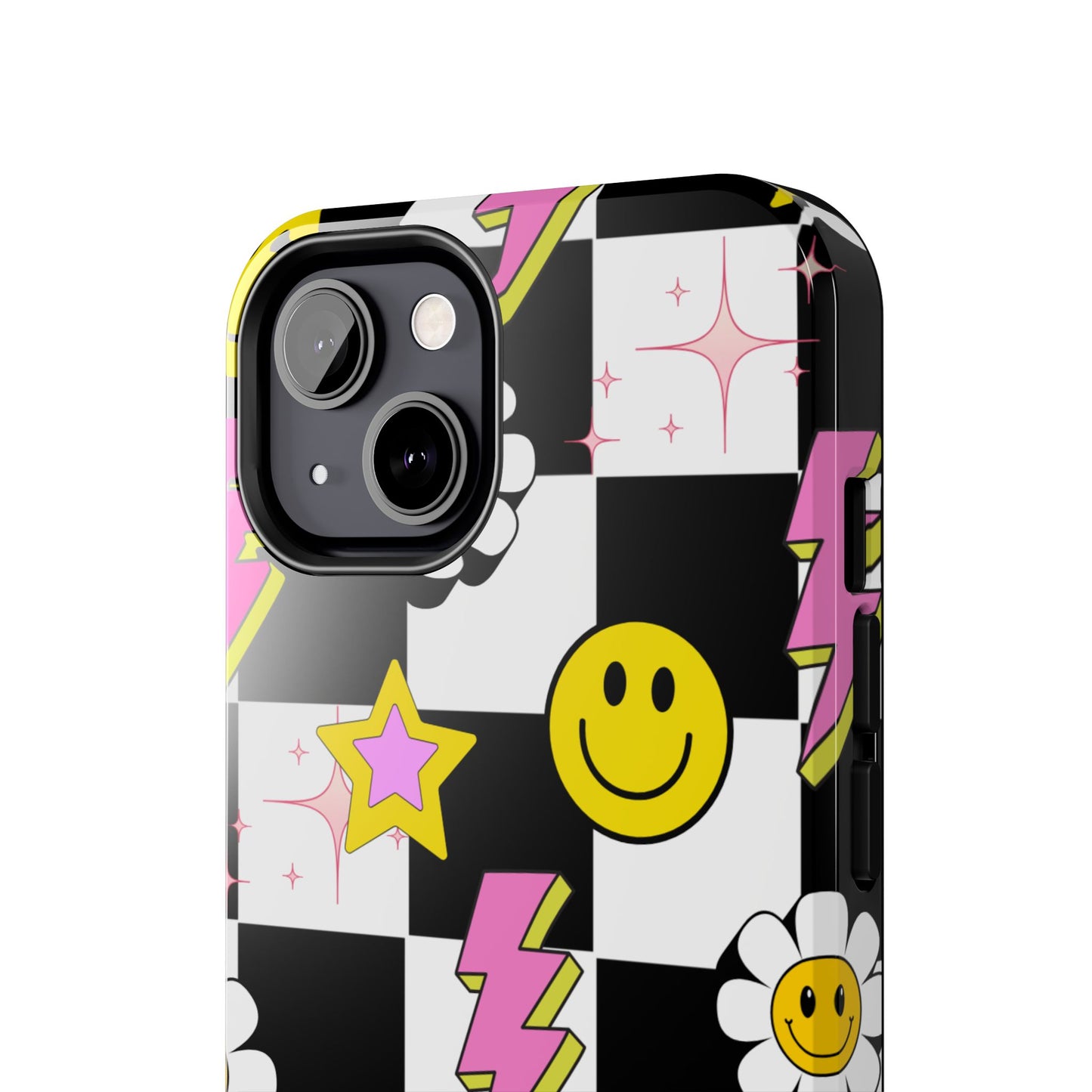 Trendy Tough Phone Cases with Smiley Faces, Lightning Bolts & Stars, Perfect for a Fun Vibe, Great Gift for Teens, Birthday, Summer