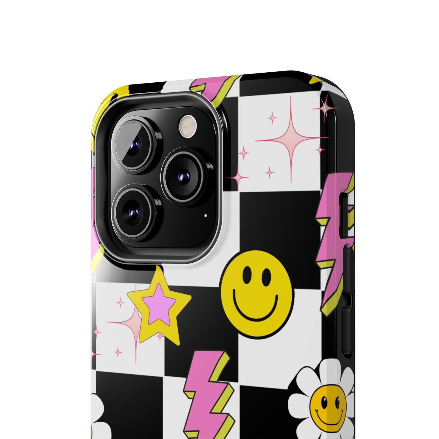 Trendy Tough Phone Cases with Smiley Faces, Lightning Bolts & Stars, Perfect for a Fun Vibe, Great Gift for Teens, Birthday, Summer
