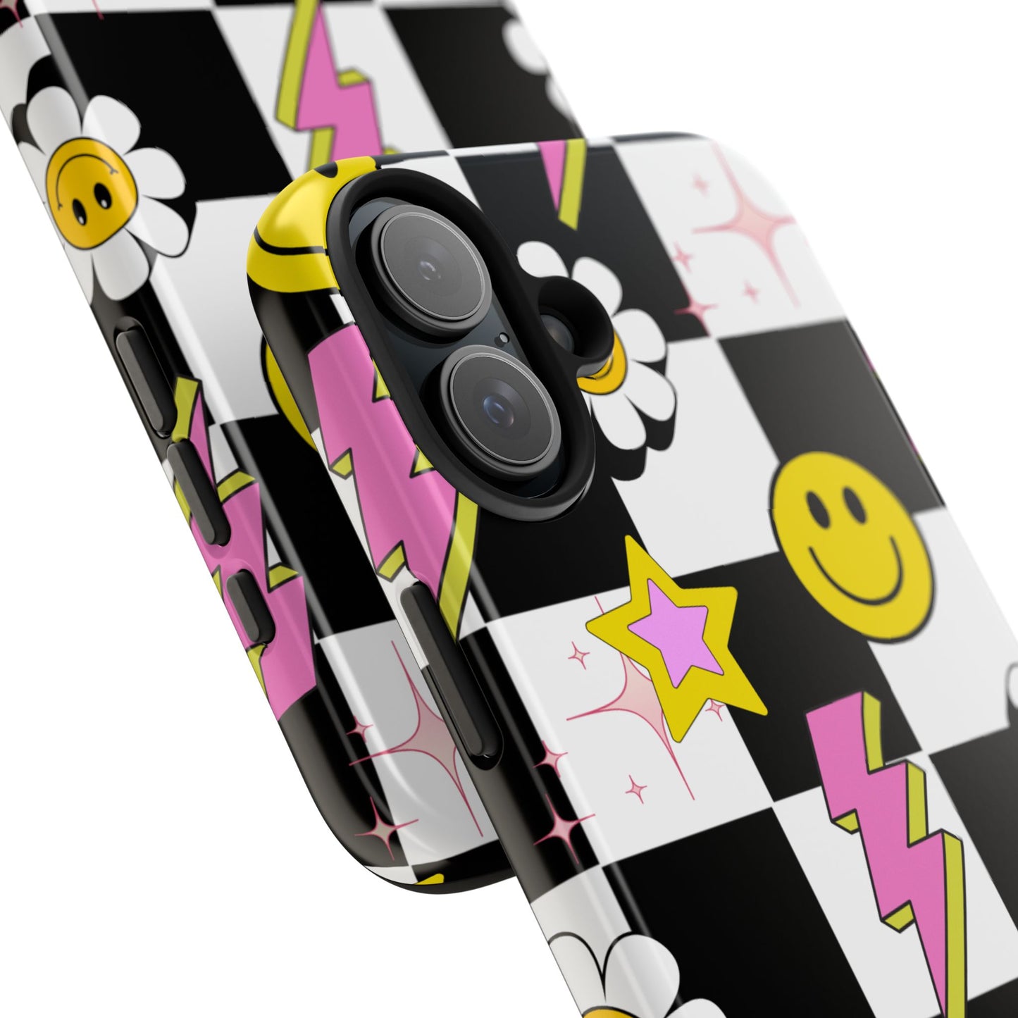 Trendy Tough Phone Cases with Smiley Faces, Lightning Bolts & Stars, Perfect for a Fun Vibe, Great Gift for Teens, Birthday, Summer