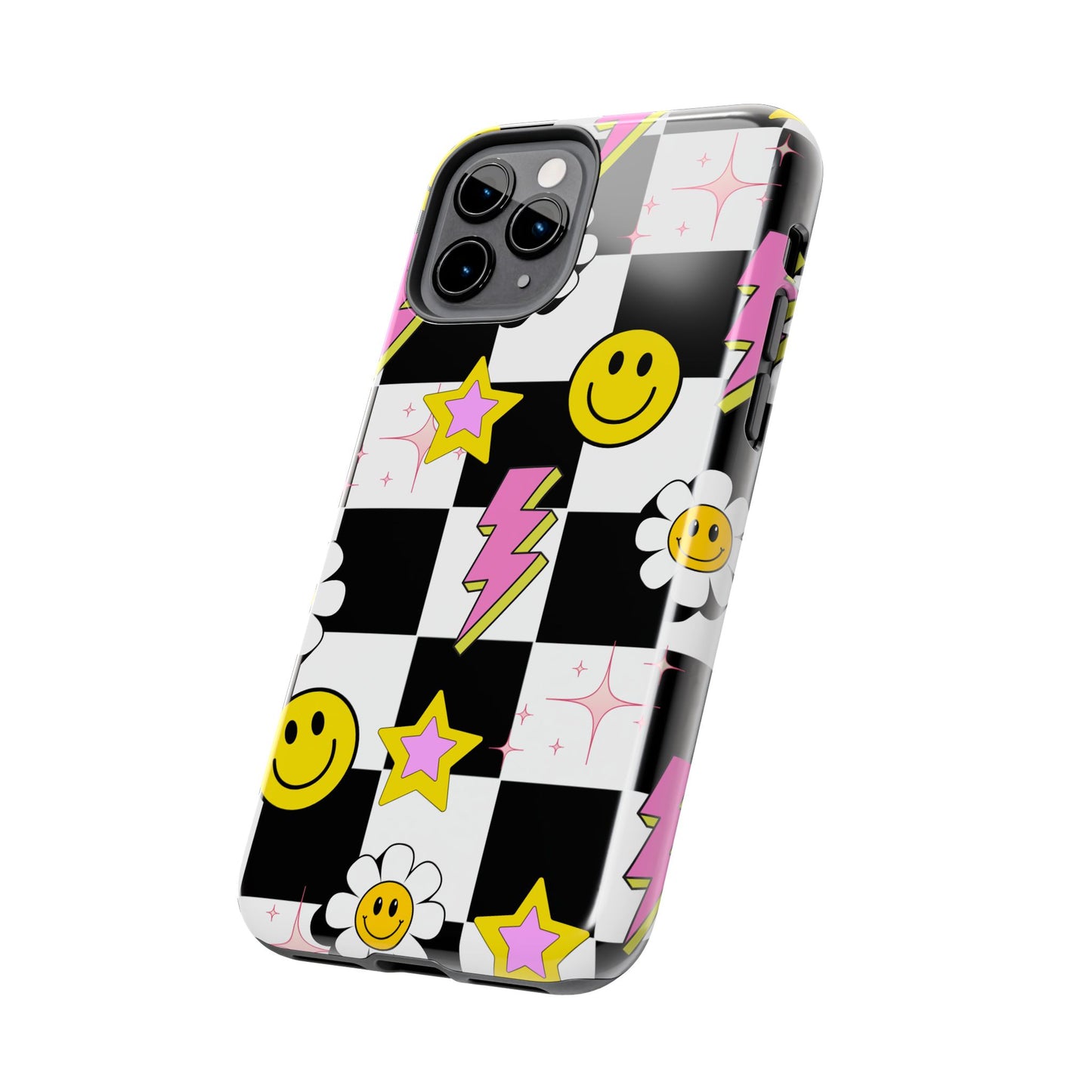Trendy Tough Phone Cases with Smiley Faces, Lightning Bolts & Stars, Perfect for a Fun Vibe, Great Gift for Teens, Birthday, Summer