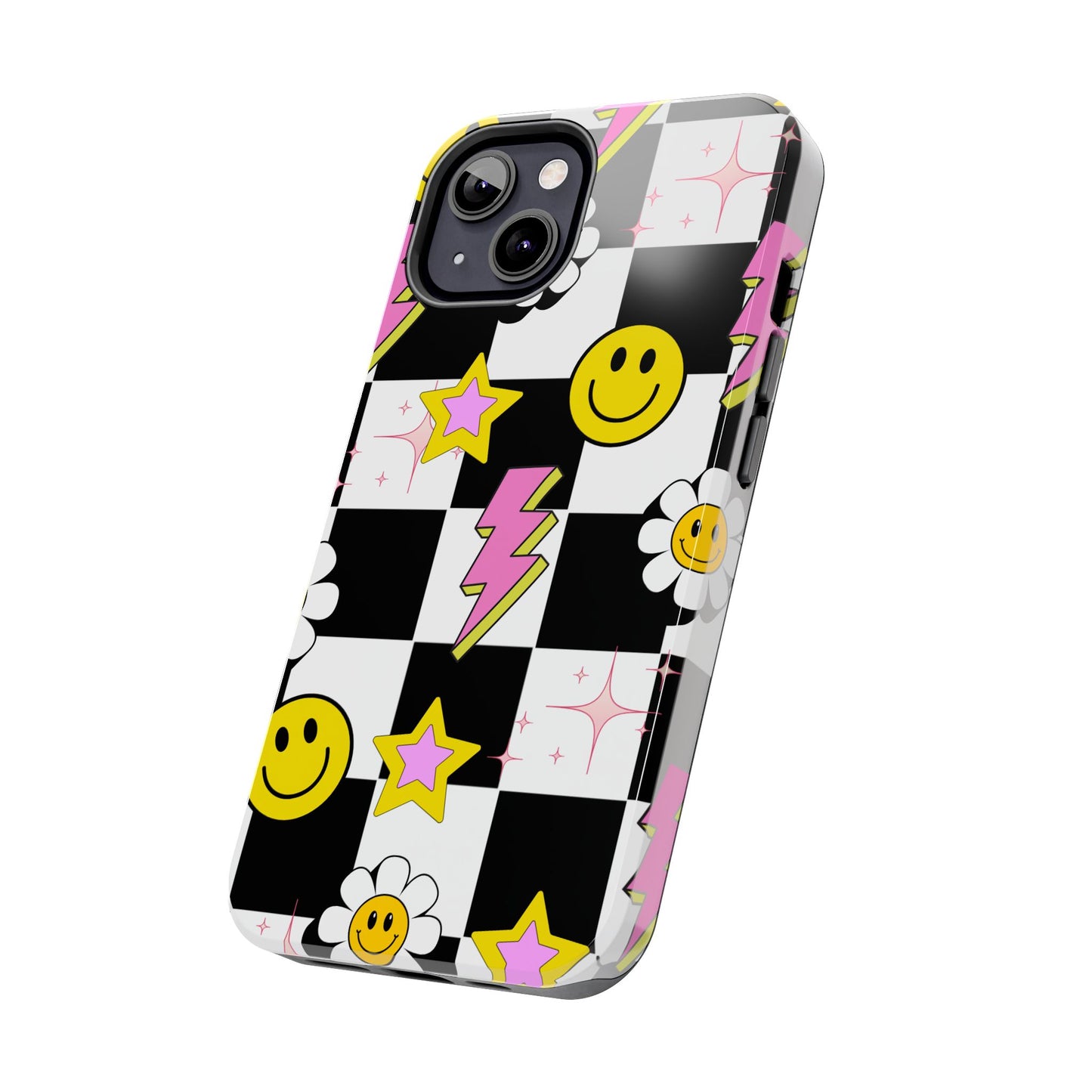 Trendy Tough Phone Cases with Smiley Faces, Lightning Bolts & Stars, Perfect for a Fun Vibe, Great Gift for Teens, Birthday, Summer