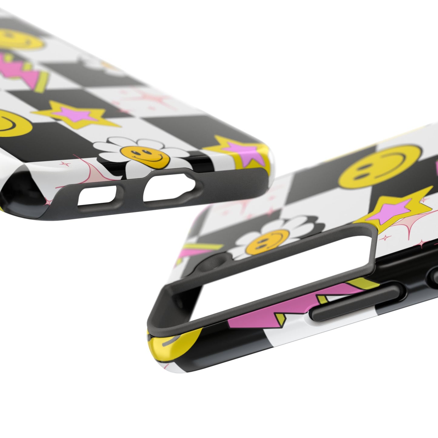 Trendy Tough Phone Cases with Smiley Faces, Lightning Bolts & Stars, Perfect for a Fun Vibe, Great Gift for Teens, Birthday, Summer