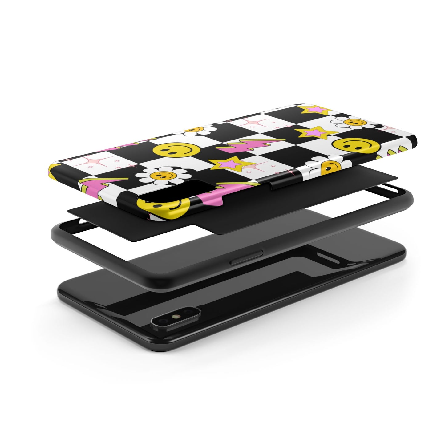 Trendy Tough Phone Cases with Smiley Faces, Lightning Bolts & Stars, Perfect for a Fun Vibe, Great Gift for Teens, Birthday, Summer