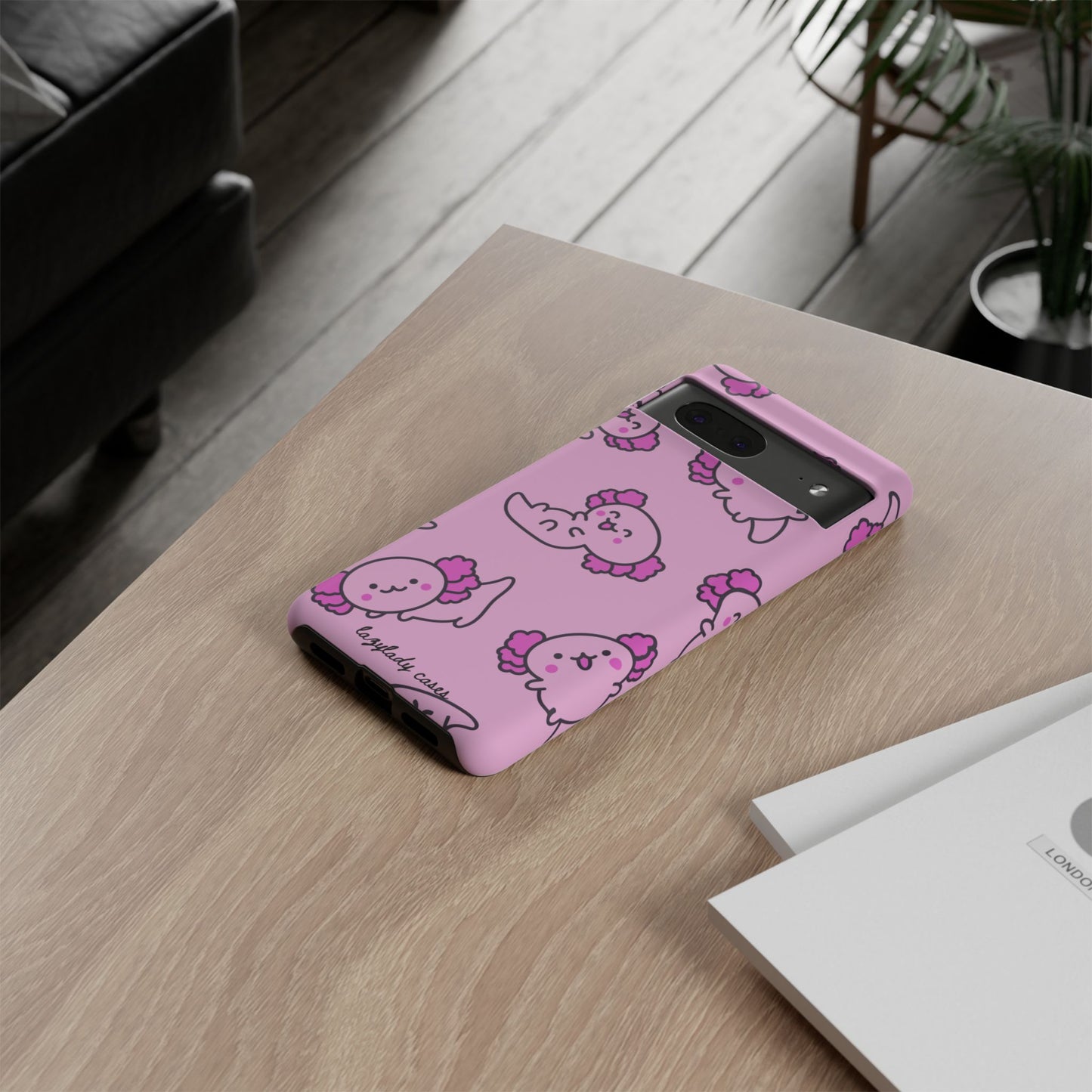 Cute Cartoon Axo Phone Case with Pink Sea Creatures Design