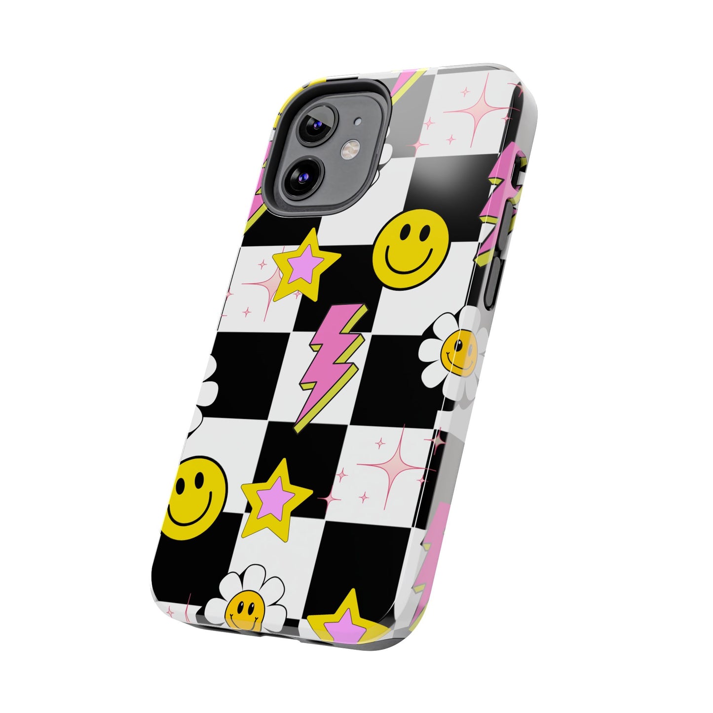 Trendy Tough Phone Cases with Smiley Faces, Lightning Bolts & Stars, Perfect for a Fun Vibe, Great Gift for Teens, Birthday, Summer