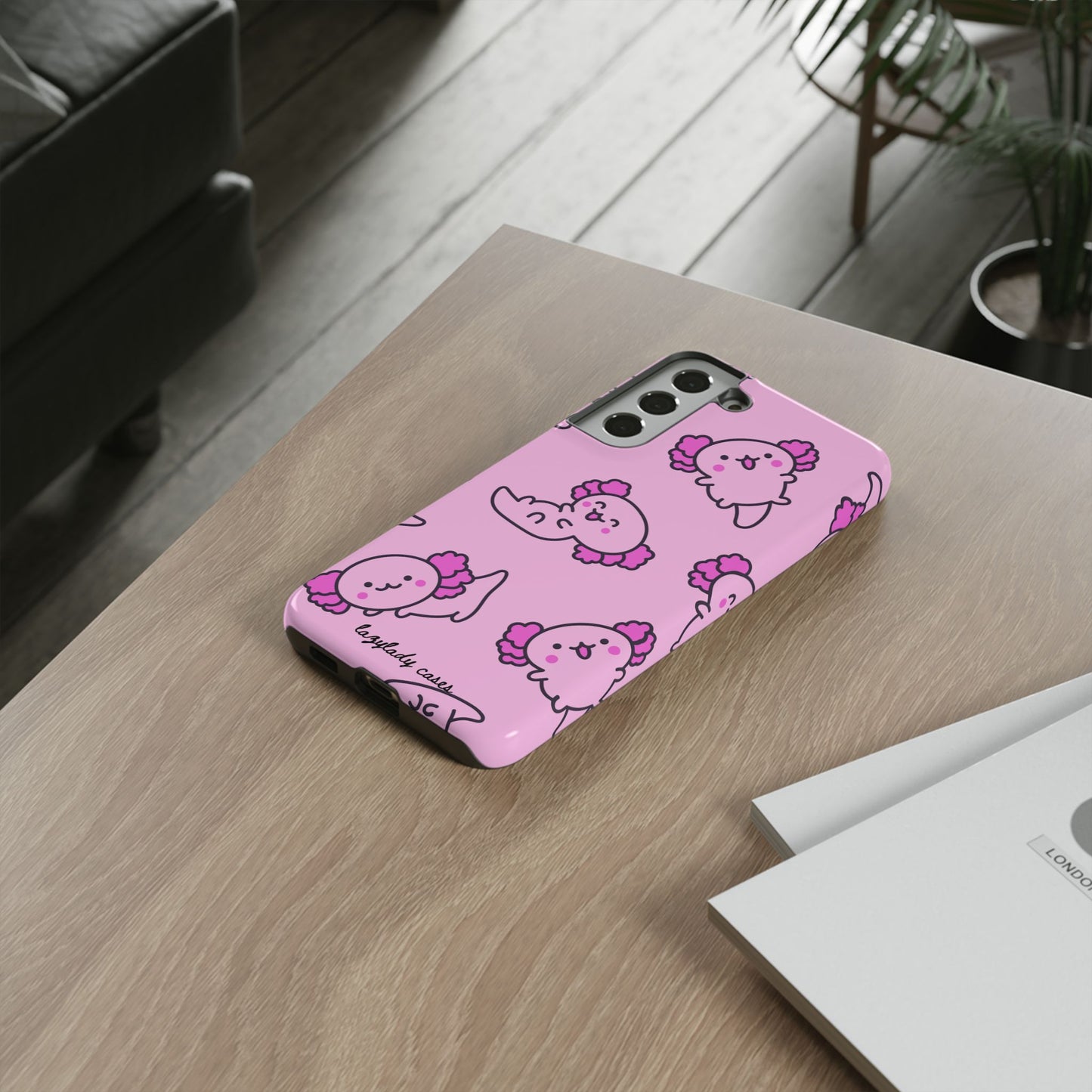 Cute Cartoon Axo Phone Case with Pink Sea Creatures Design
