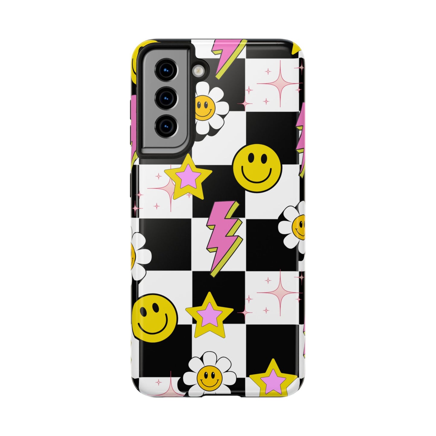 Trendy Tough Phone Cases with Smiley Faces, Lightning Bolts & Stars, Perfect for a Fun Vibe, Great Gift for Teens, Birthday, Summer