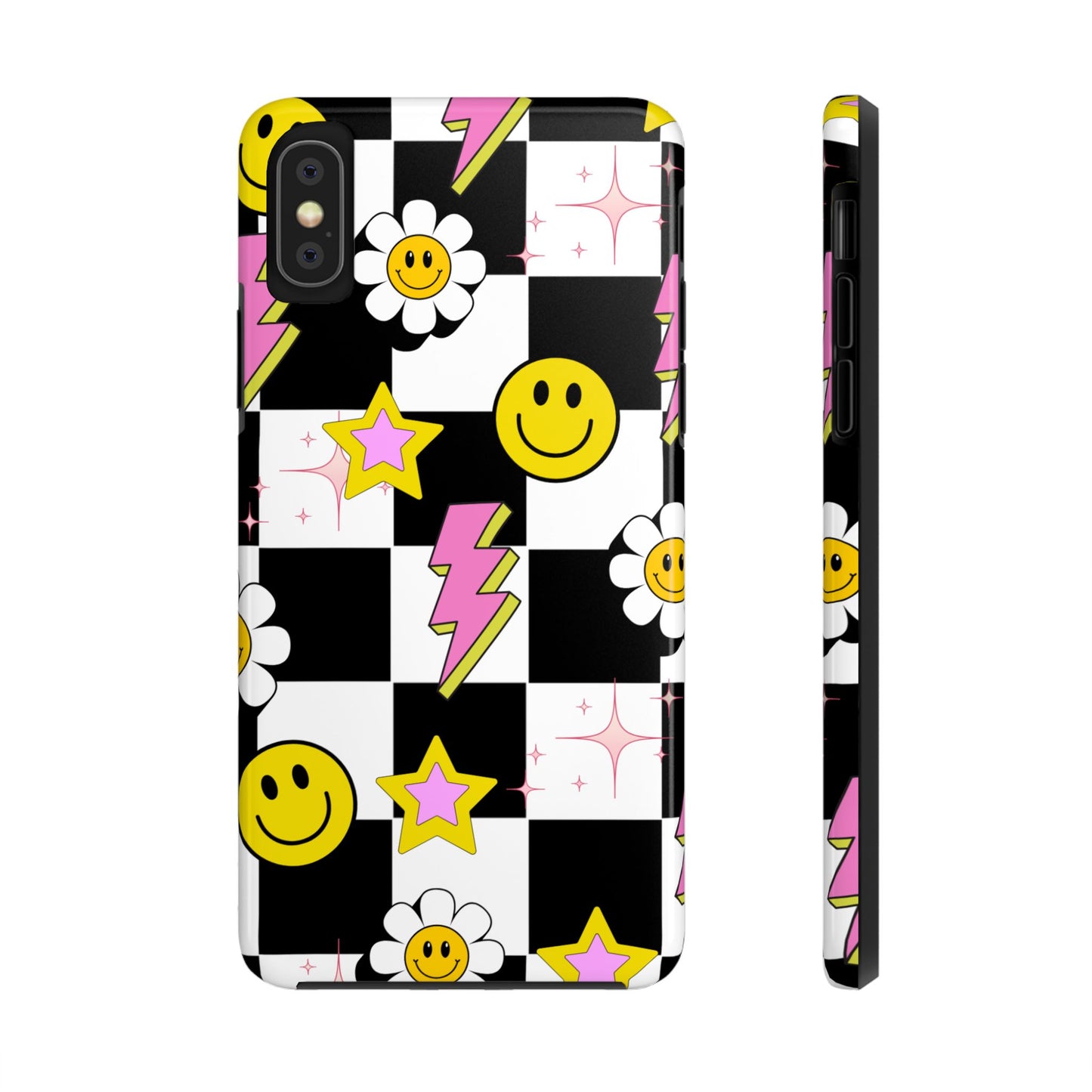 Trendy Tough Phone Cases with Smiley Faces, Lightning Bolts & Stars, Perfect for a Fun Vibe, Great Gift for Teens, Birthday, Summer