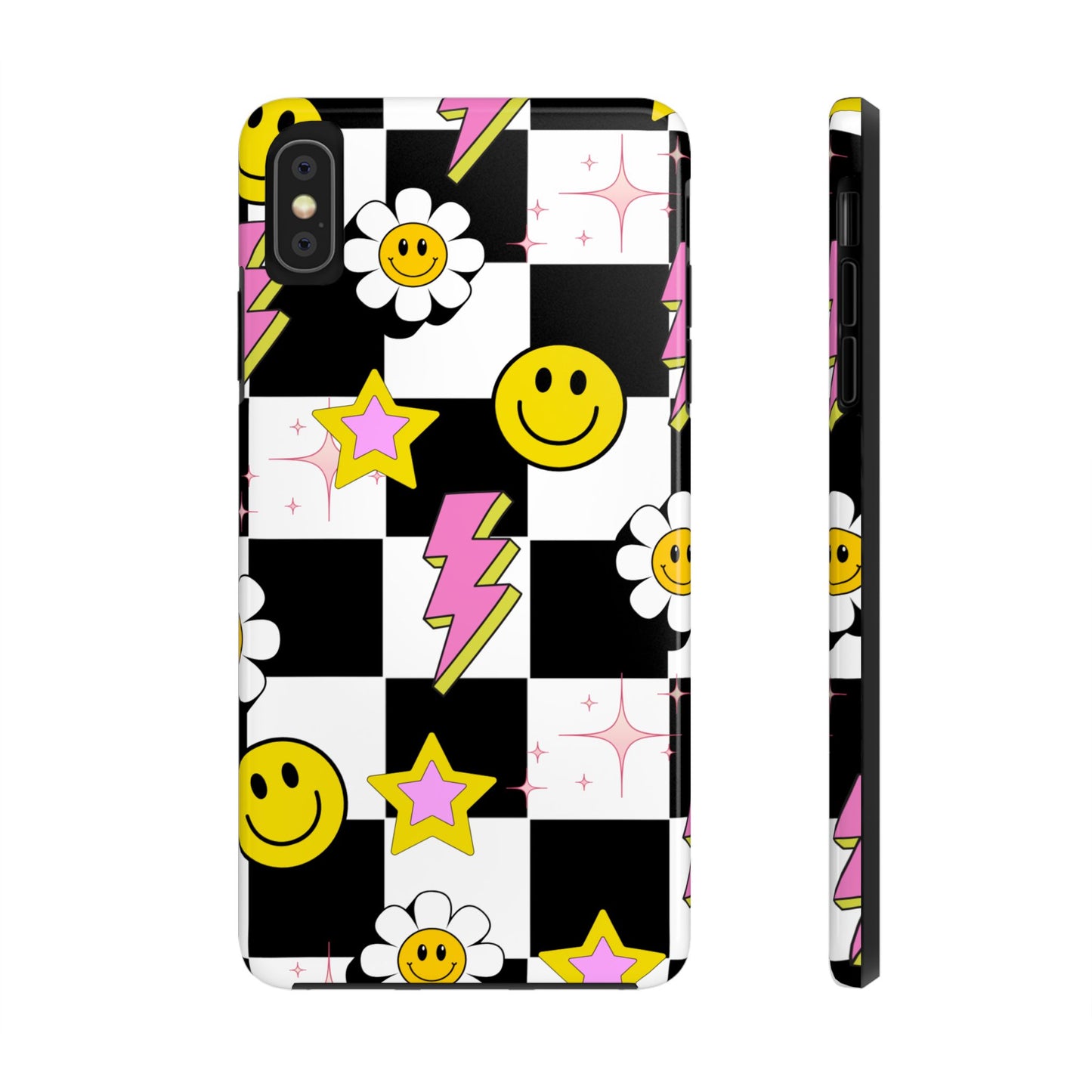 Trendy Tough Phone Cases with Smiley Faces, Lightning Bolts & Stars, Perfect for a Fun Vibe, Great Gift for Teens, Birthday, Summer