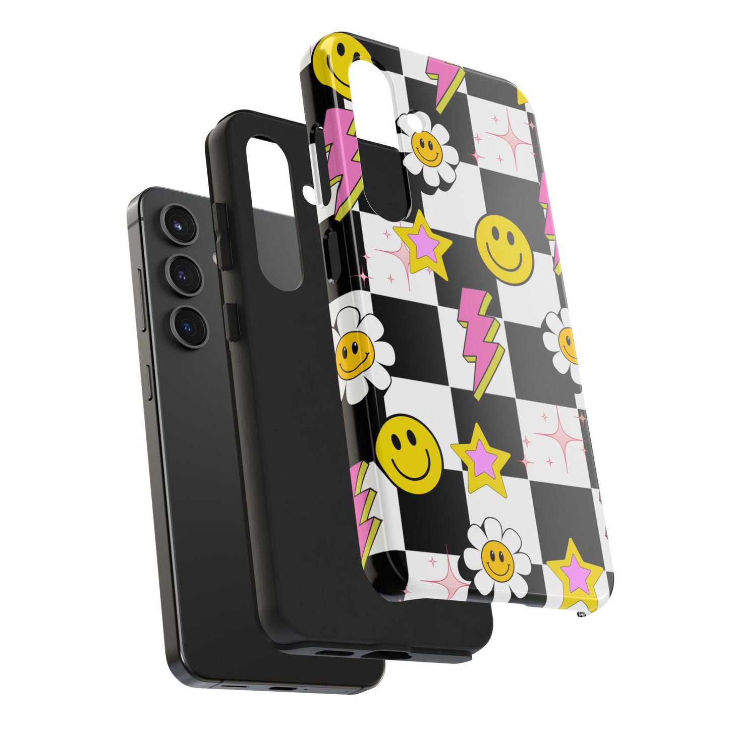 Trendy Tough Phone Cases with Smiley Faces, Lightning Bolts & Stars, Perfect for a Fun Vibe, Great Gift for Teens, Birthday, Summer