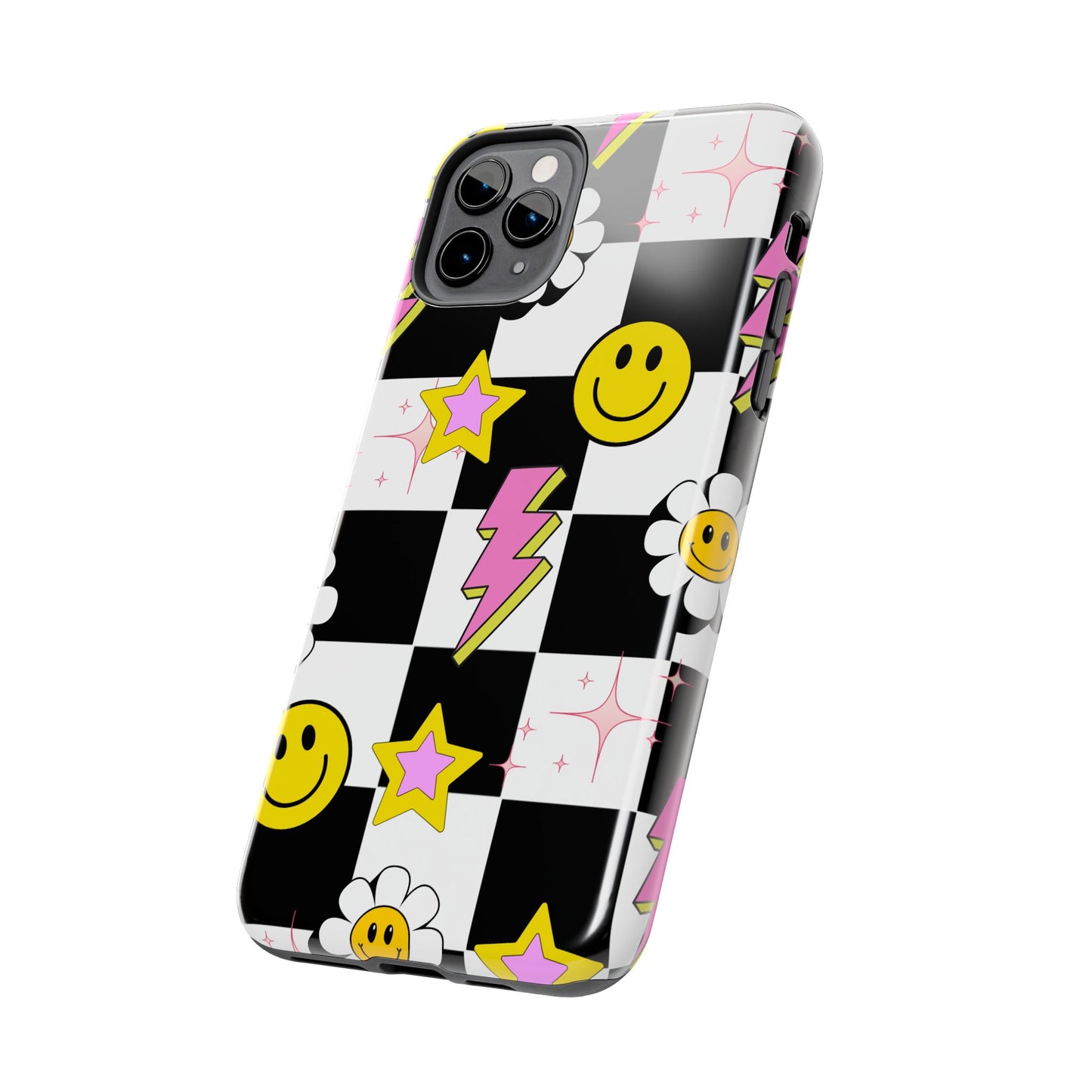 Trendy Tough Phone Cases with Smiley Faces, Lightning Bolts & Stars, Perfect for a Fun Vibe, Great Gift for Teens, Birthday, Summer