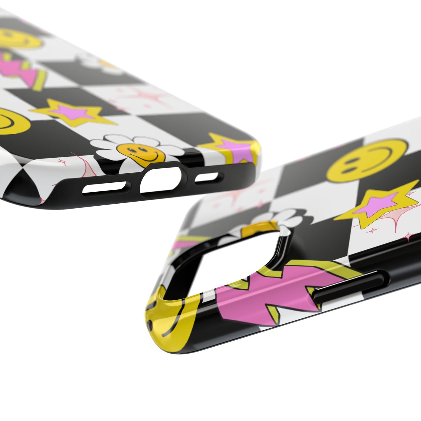 Trendy Tough Phone Cases with Smiley Faces, Lightning Bolts & Stars, Perfect for a Fun Vibe, Great Gift for Teens, Birthday, Summer