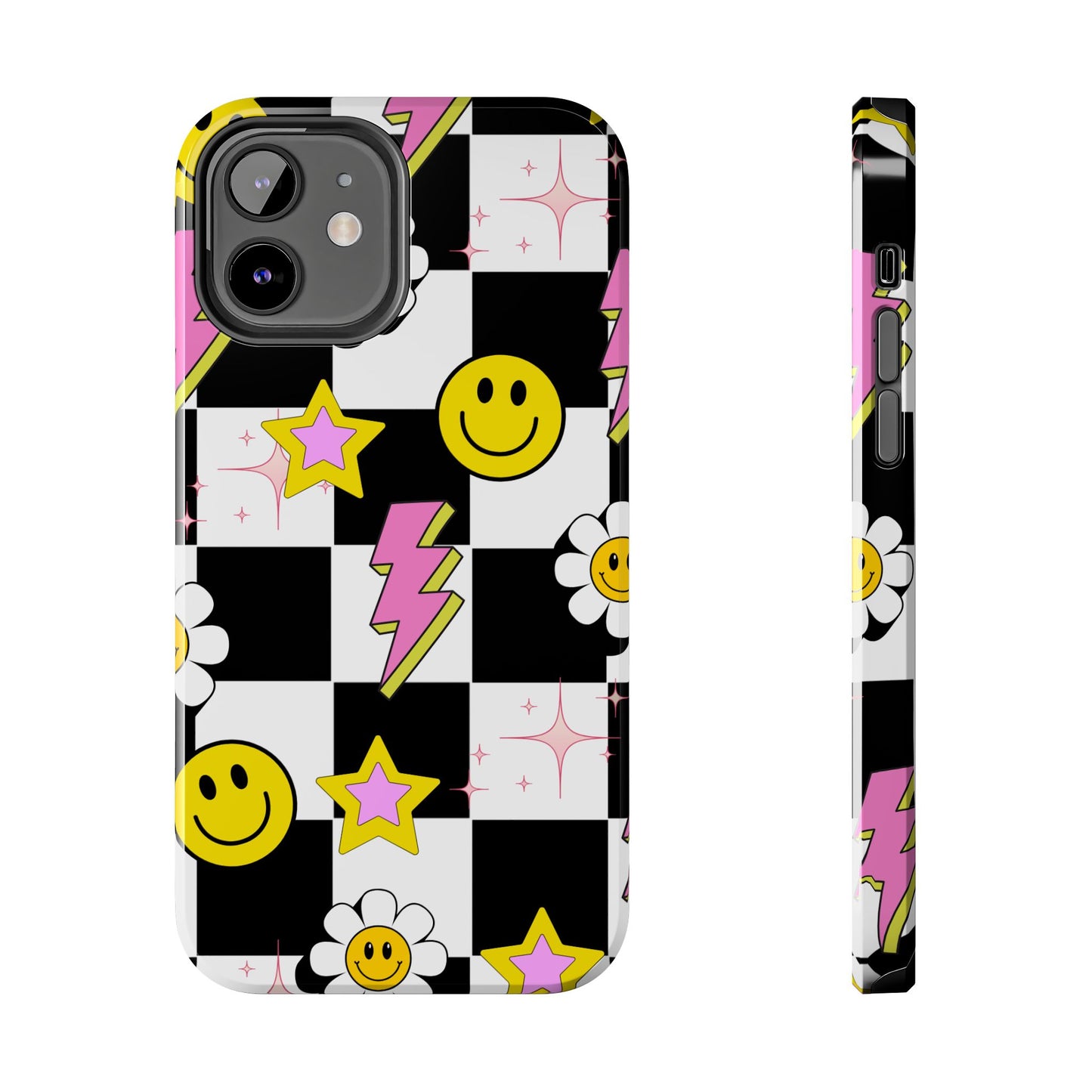 Trendy Tough Phone Cases with Smiley Faces, Lightning Bolts & Stars, Perfect for a Fun Vibe, Great Gift for Teens, Birthday, Summer