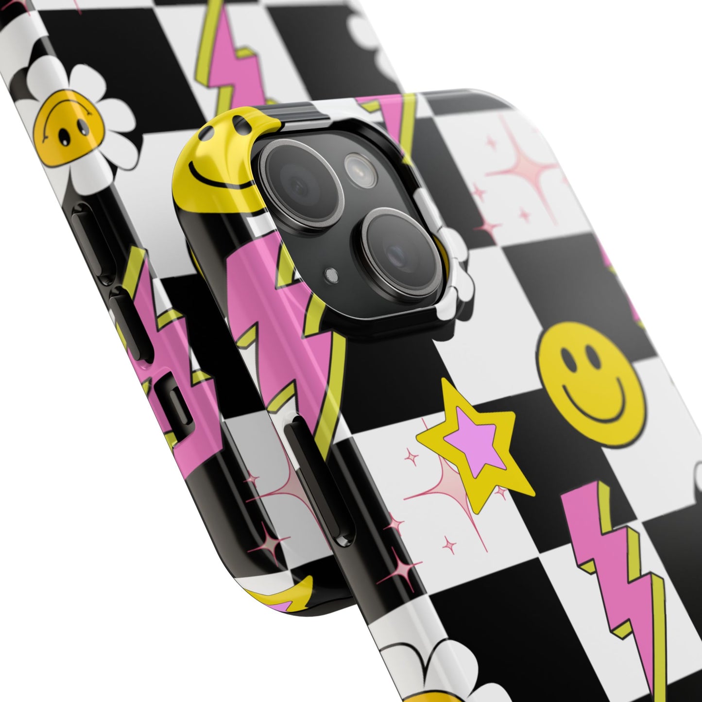 Trendy Tough Phone Cases with Smiley Faces, Lightning Bolts & Stars, Perfect for a Fun Vibe, Great Gift for Teens, Birthday, Summer