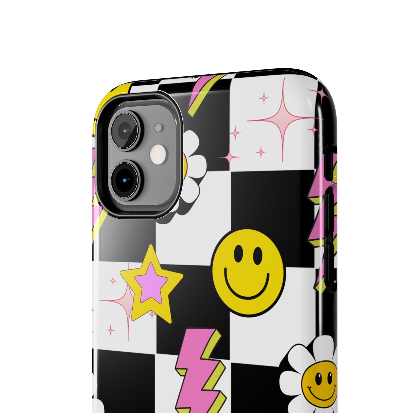 Trendy Tough Phone Cases with Smiley Faces, Lightning Bolts & Stars, Perfect for a Fun Vibe, Great Gift for Teens, Birthday, Summer