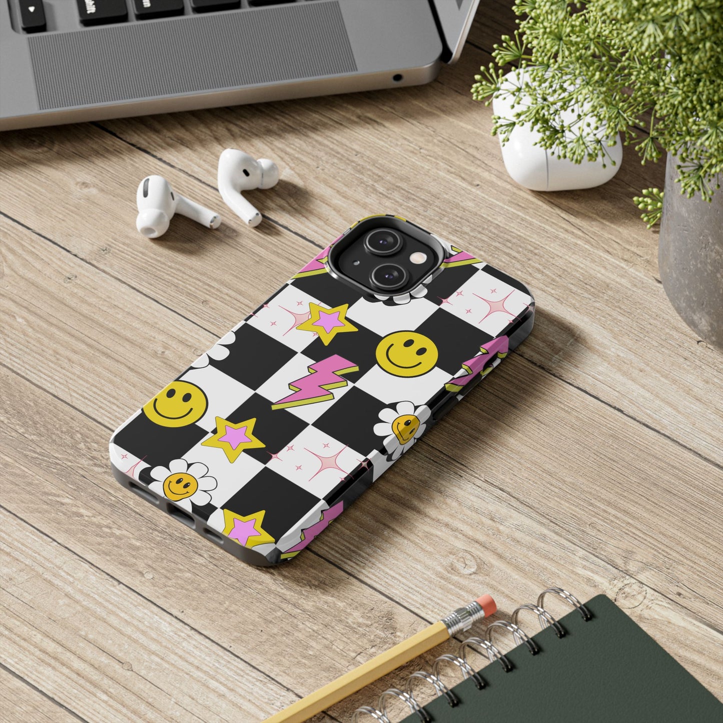Trendy Tough Phone Cases with Smiley Faces, Lightning Bolts & Stars, Perfect for a Fun Vibe, Great Gift for Teens, Birthday, Summer
