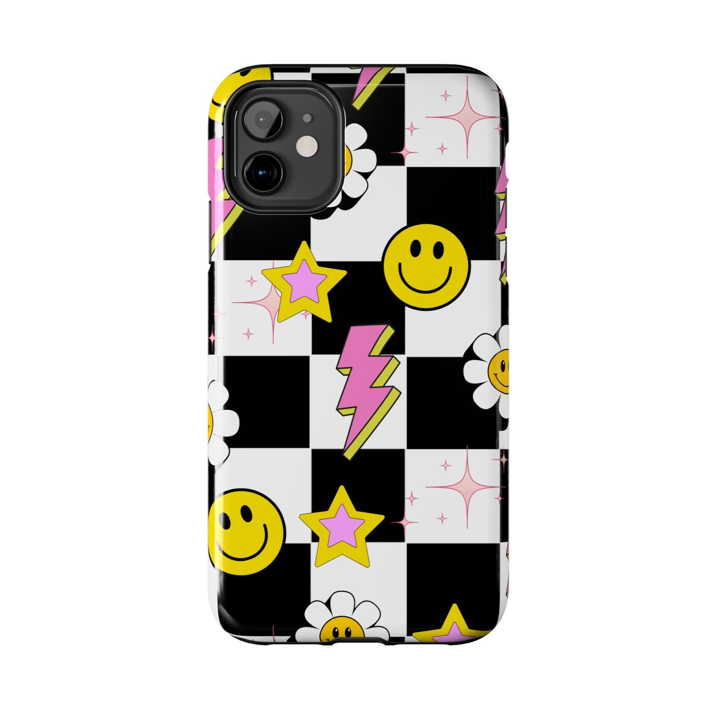 Trendy Tough Phone Cases with Smiley Faces, Lightning Bolts & Stars, Perfect for a Fun Vibe, Great Gift for Teens, Birthday, Summer
