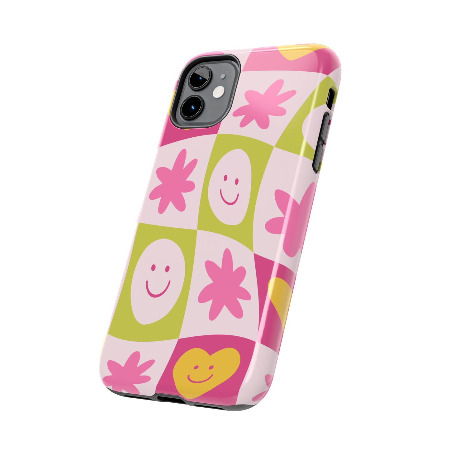 Colorful Smiley Pattern Tough Phone Cases, Playful Phone Covers, Fun Gifts for Friends, Cute Accessories, Vibrant and Durable
