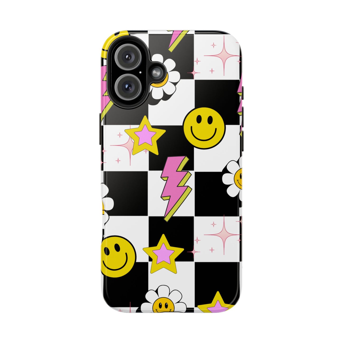 Trendy Tough Phone Cases with Smiley Faces, Lightning Bolts & Stars, Perfect for a Fun Vibe, Great Gift for Teens, Birthday, Summer