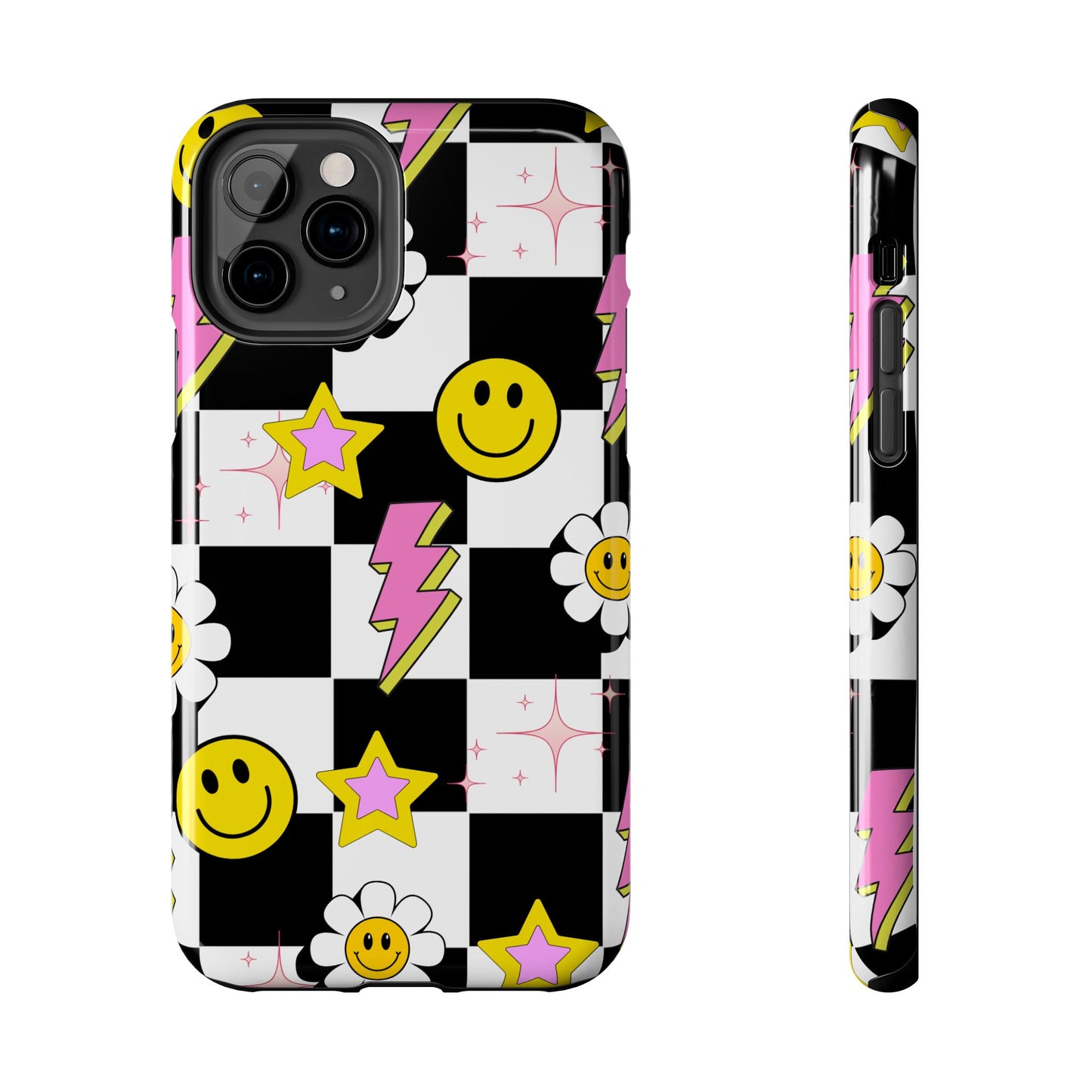 Trendy Tough Phone Cases with Smiley Faces, Lightning Bolts & Stars, Perfect for a Fun Vibe, Great Gift for Teens, Birthday, Summer
