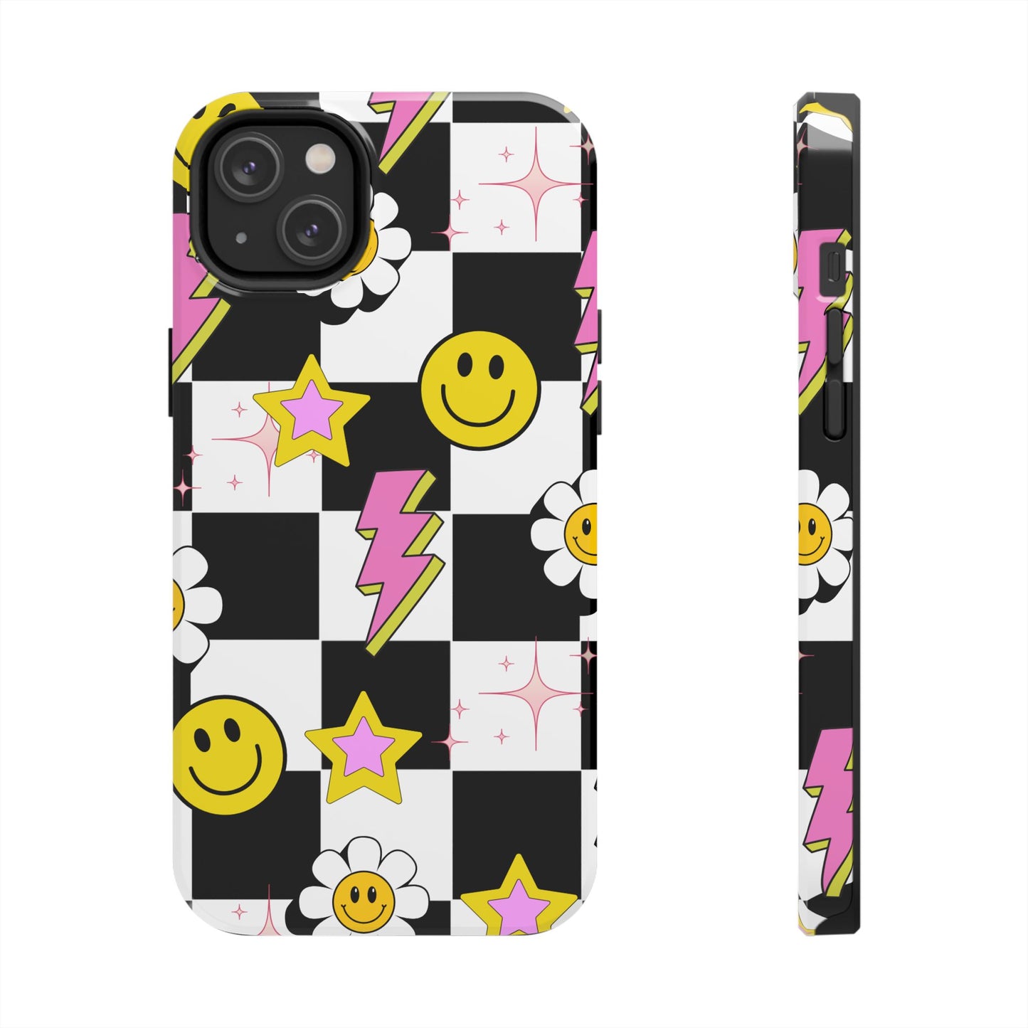 Trendy Tough Phone Cases with Smiley Faces, Lightning Bolts & Stars, Perfect for a Fun Vibe, Great Gift for Teens, Birthday, Summer