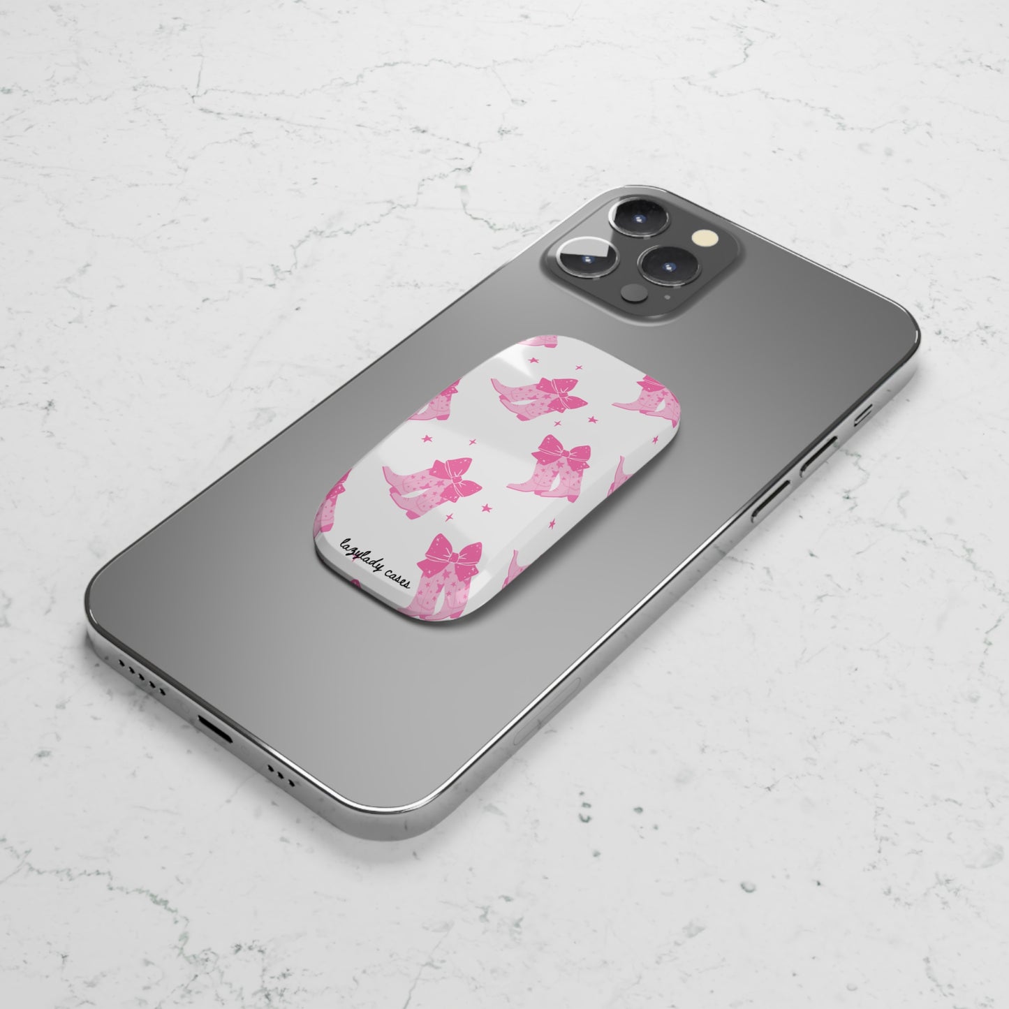 Pink Bow Boots Phone Grip - Cute Click-On Grip for Stylish Stability