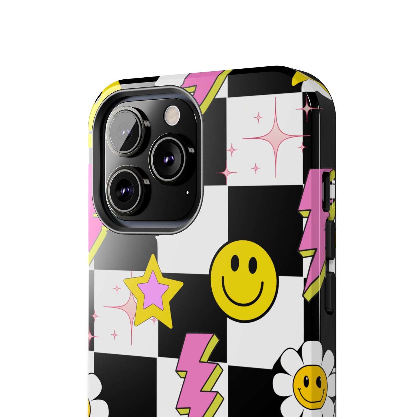 Trendy Tough Phone Cases with Smiley Faces, Lightning Bolts & Stars, Perfect for a Fun Vibe, Great Gift for Teens, Birthday, Summer