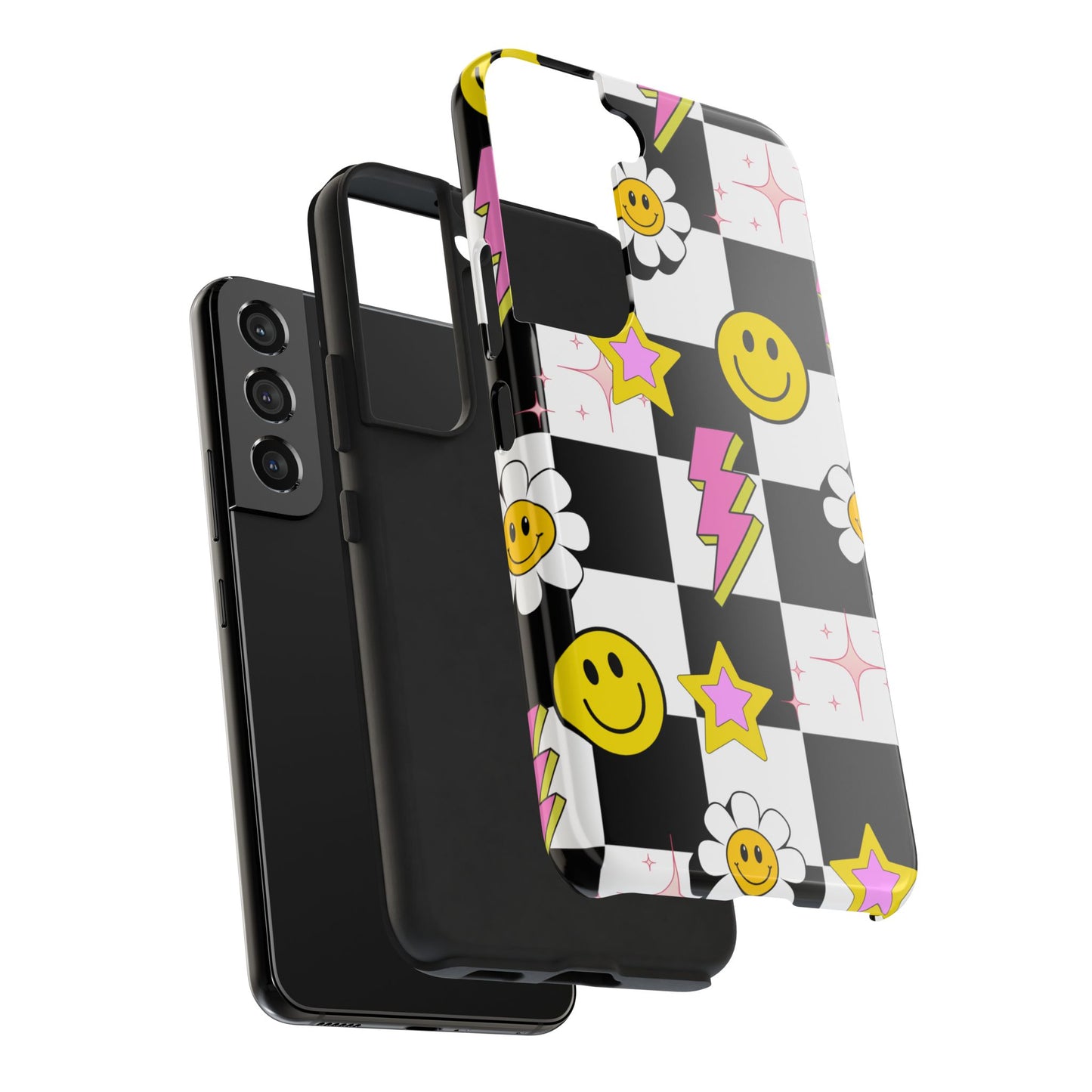 Trendy Tough Phone Cases with Smiley Faces, Lightning Bolts & Stars, Perfect for a Fun Vibe, Great Gift for Teens, Birthday, Summer