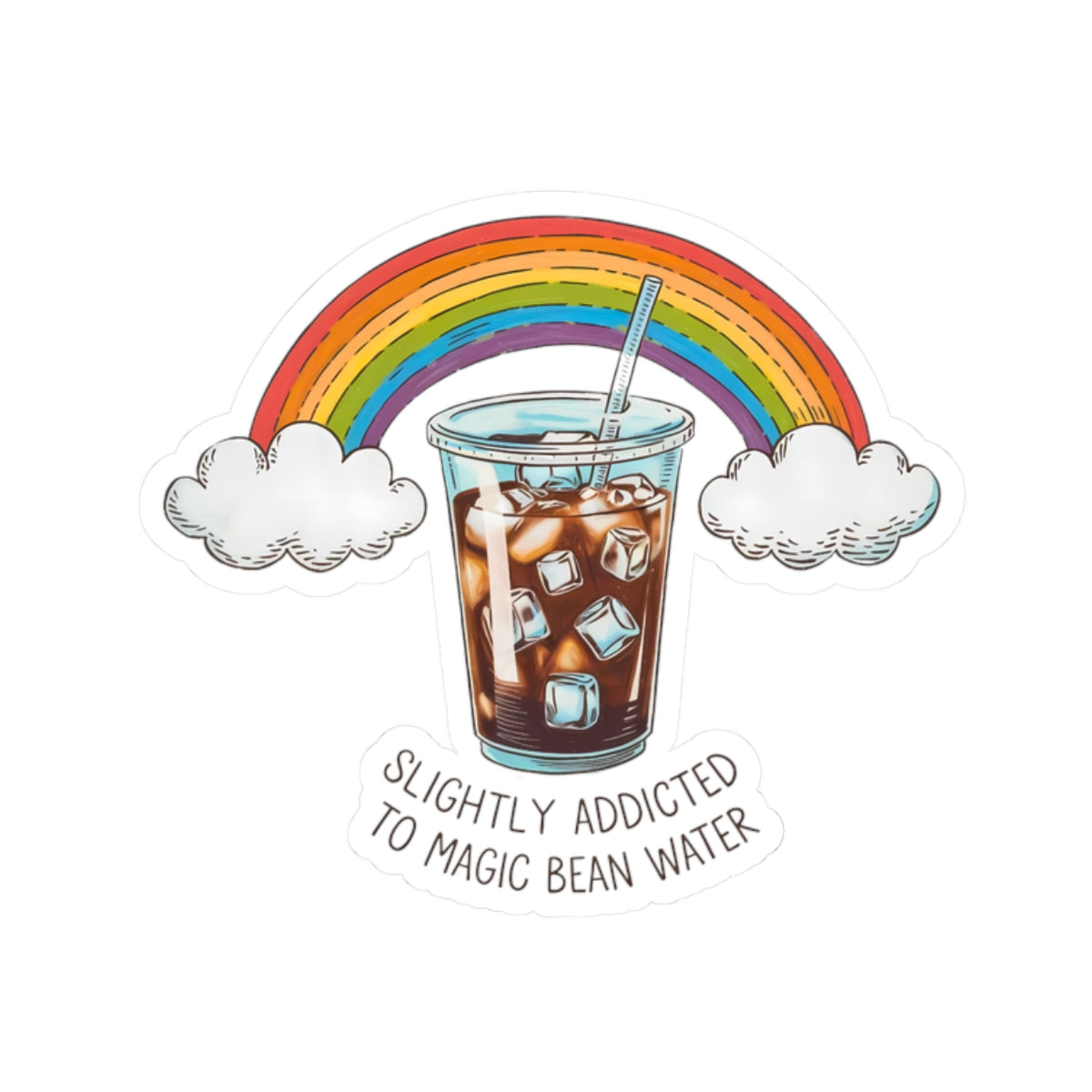 Coffee Lover Rainbow Stickers, Cute Coffee Stickers, Laptop Decor, Gift for Coffee Lovers, Fun Sticker for Journals