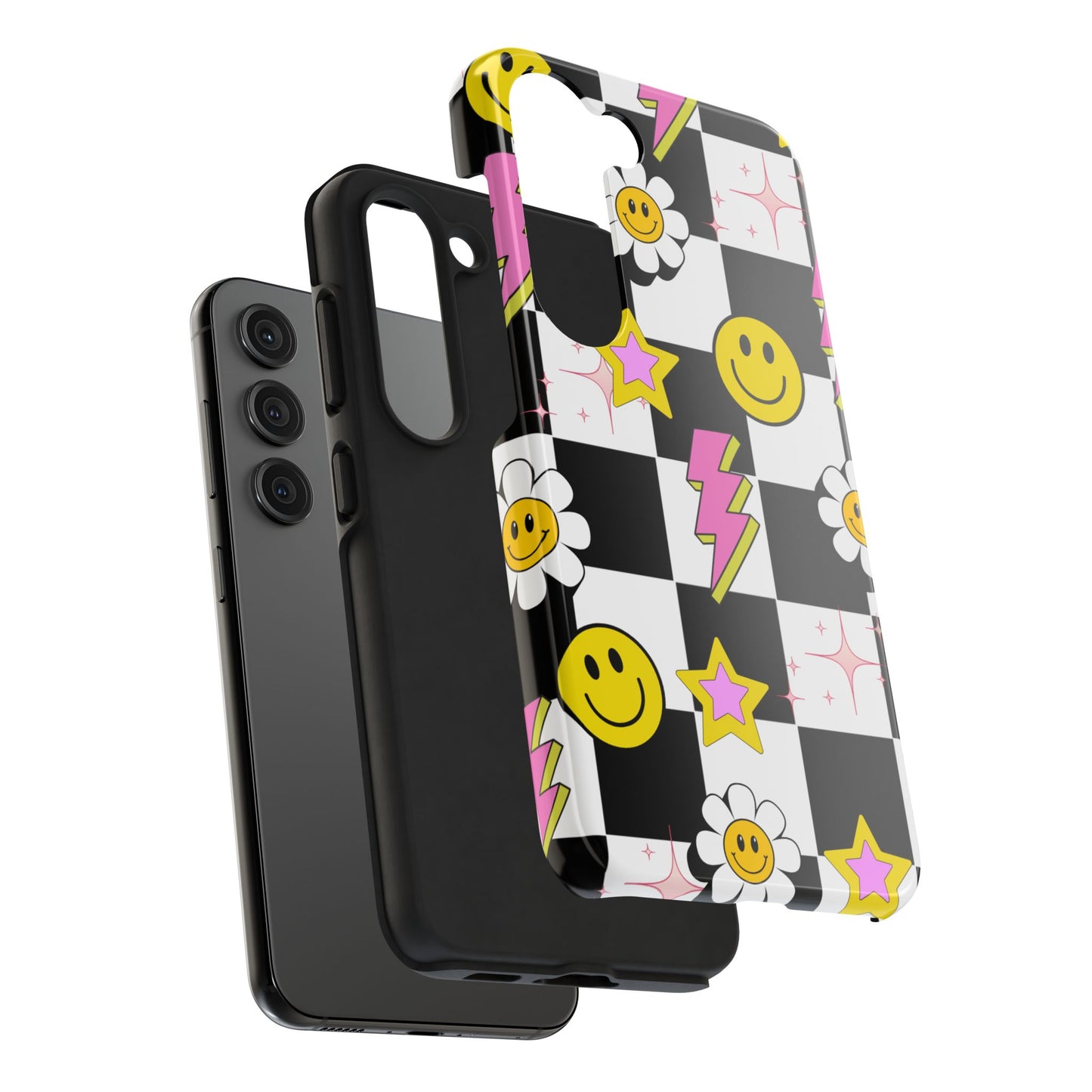 Trendy Tough Phone Cases with Smiley Faces, Lightning Bolts & Stars, Perfect for a Fun Vibe, Great Gift for Teens, Birthday, Summer