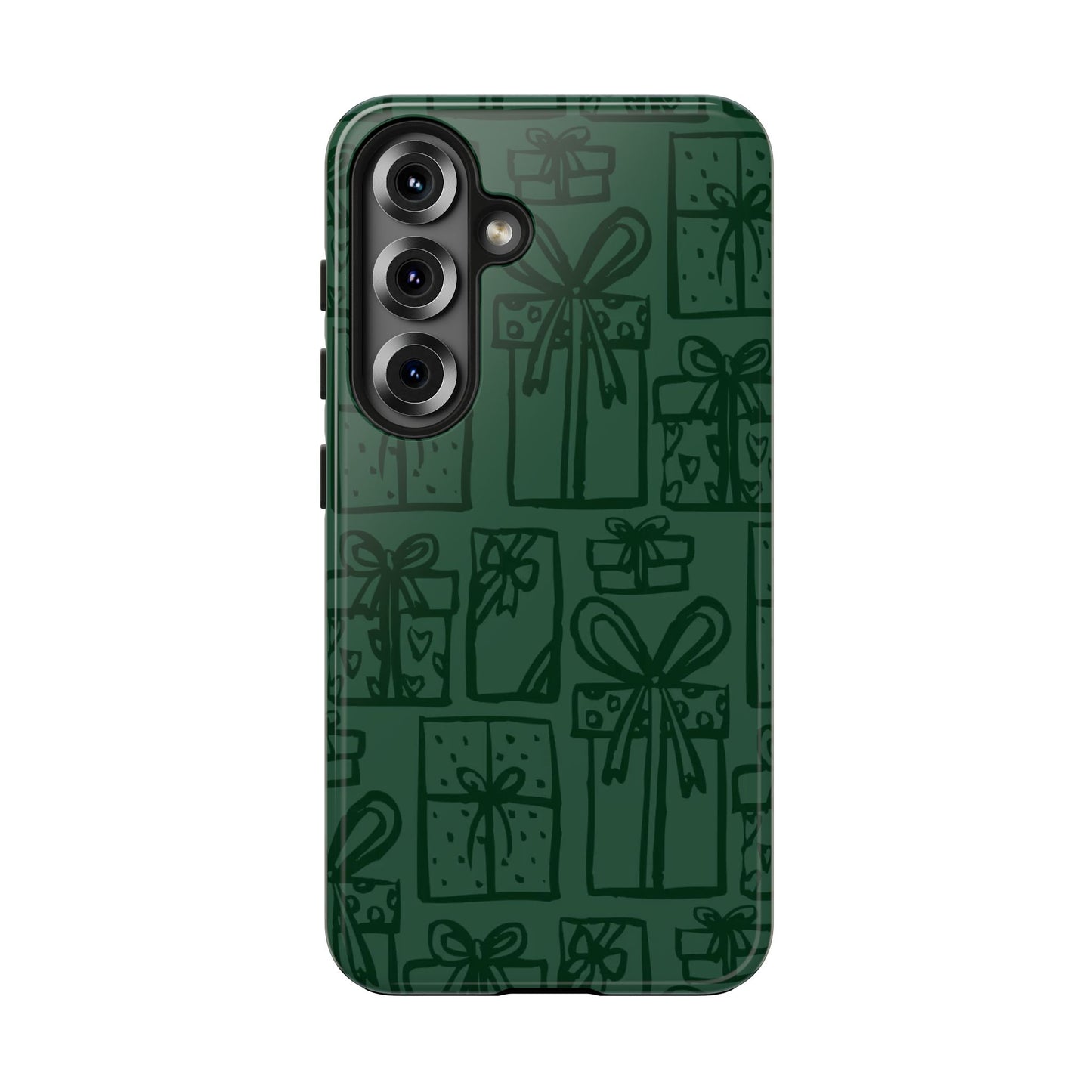 Holiday Gift Pattern Tough Phone Case — Dark Green Present Illustrations