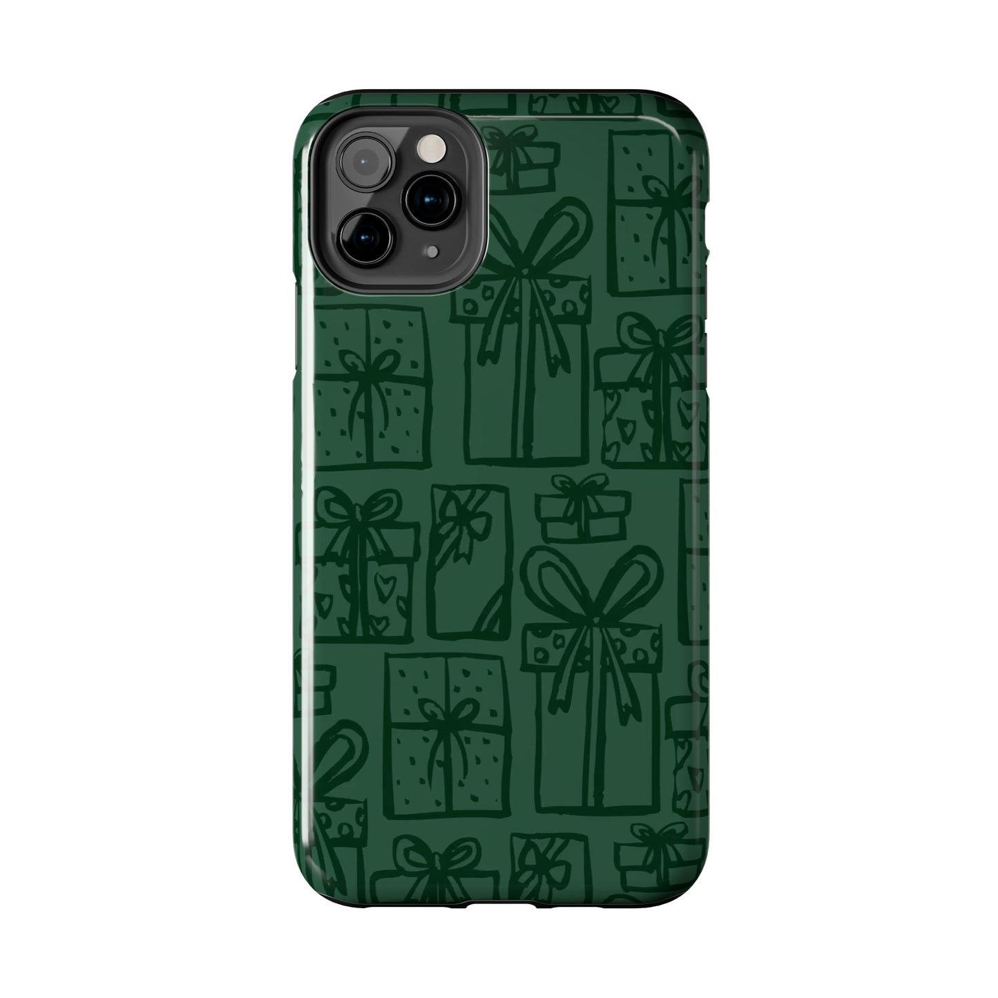 Holiday Gift Pattern Tough Phone Case — Dark Green Present Illustrations
