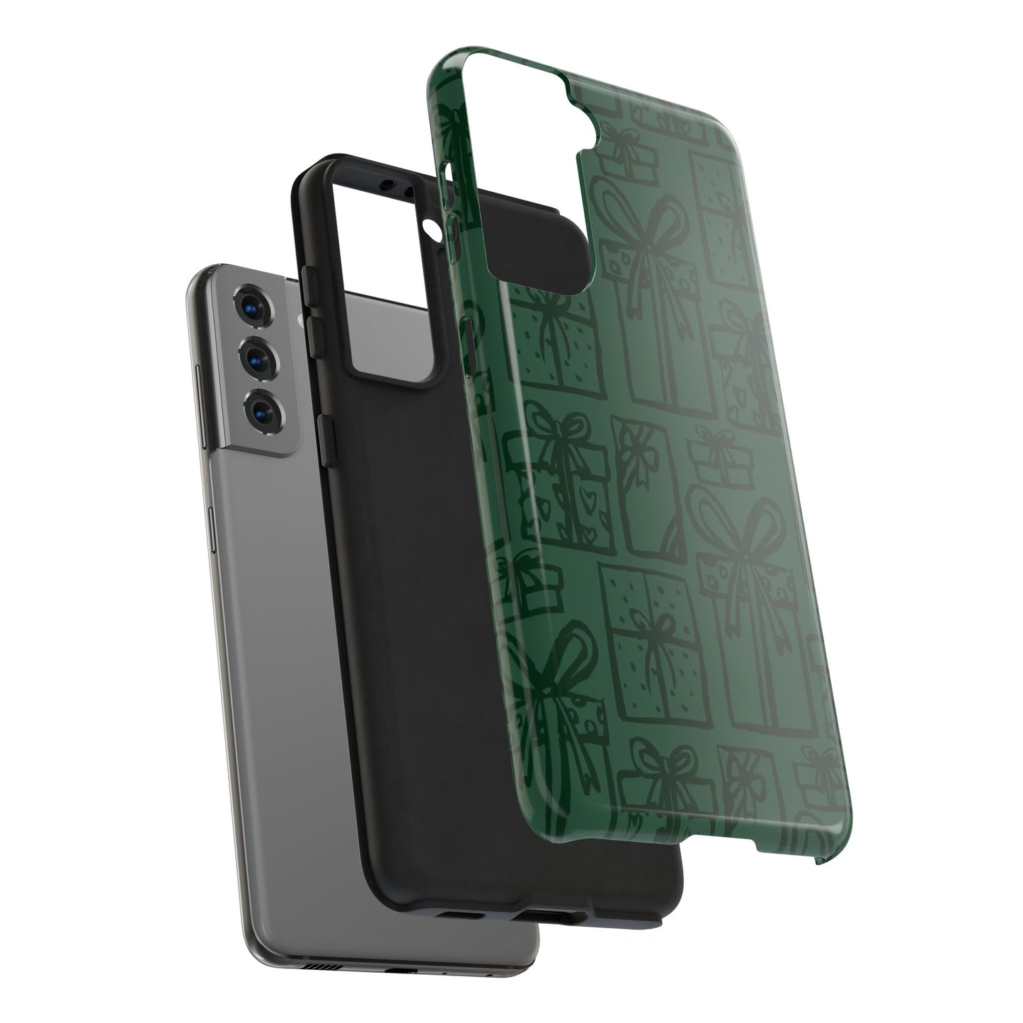 Holiday Gift Pattern Tough Phone Case — Dark Green Present Illustrations