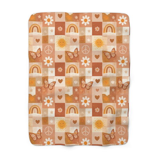 Retro Floral & Butterfly Sherpa Blanket