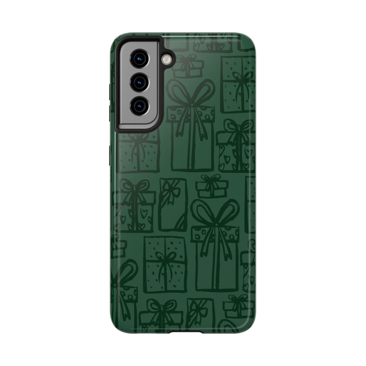 Holiday Gift Pattern Tough Phone Case — Dark Green Present Illustrations