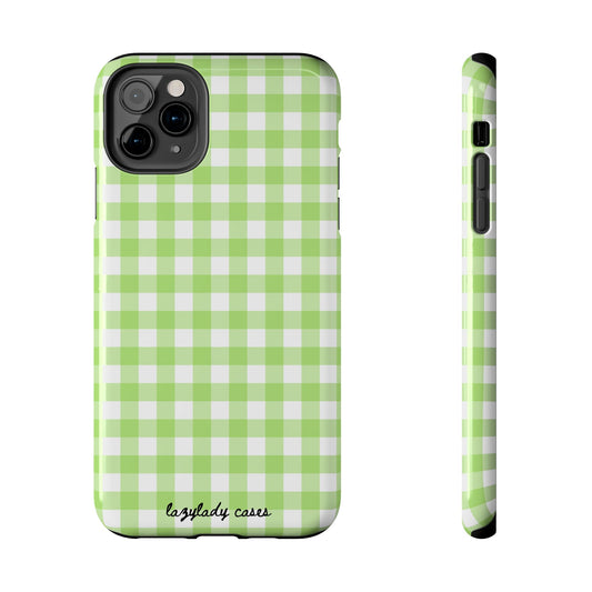 Green Gingham Tough Phone Case – Durable Protection with Stylish Checkered Design