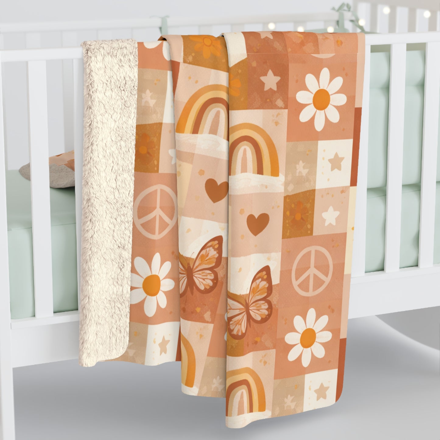 Retro Floral & Butterfly Sherpa Blanket