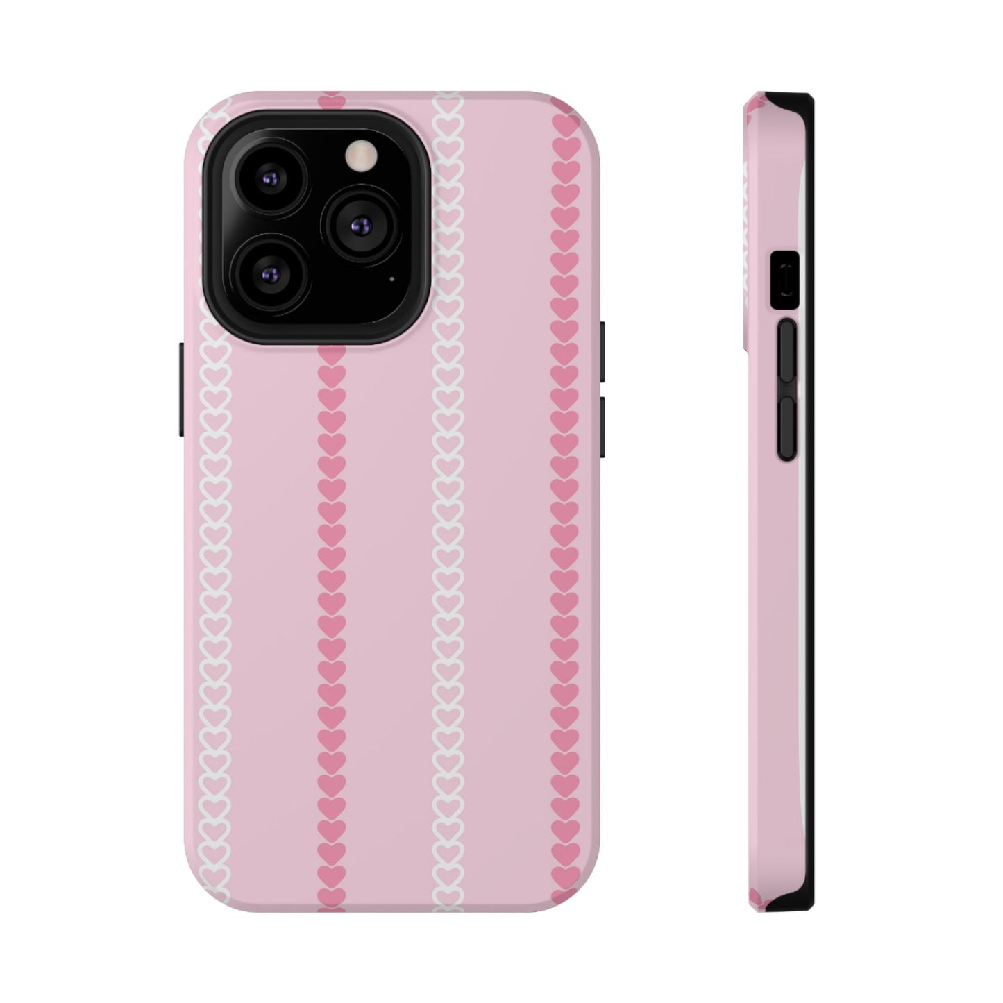 Pink Heart Stripe Impact-Resistant Phone Case