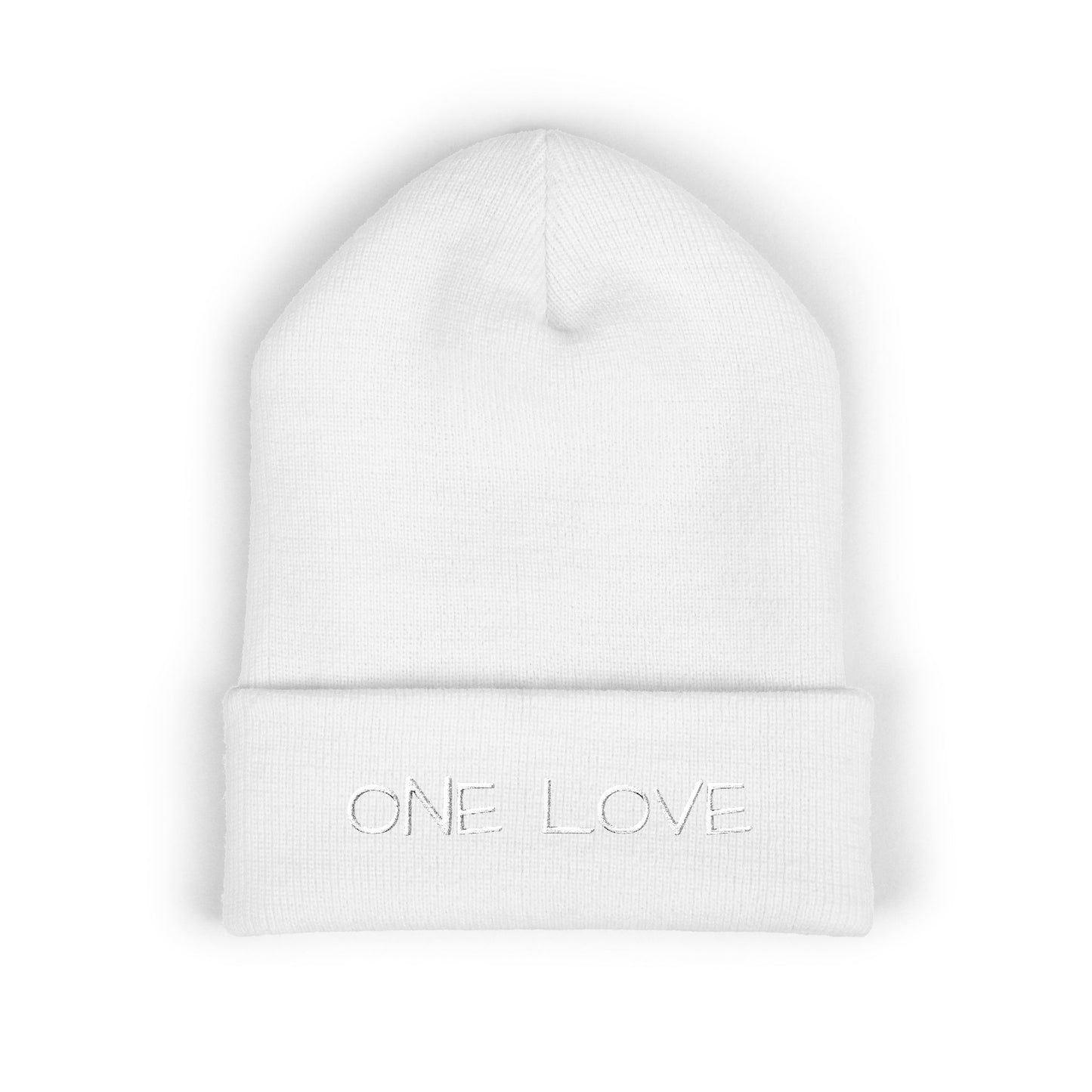 One Love Embroidered Cuffed Beanie — Classic Knit Winter Hat