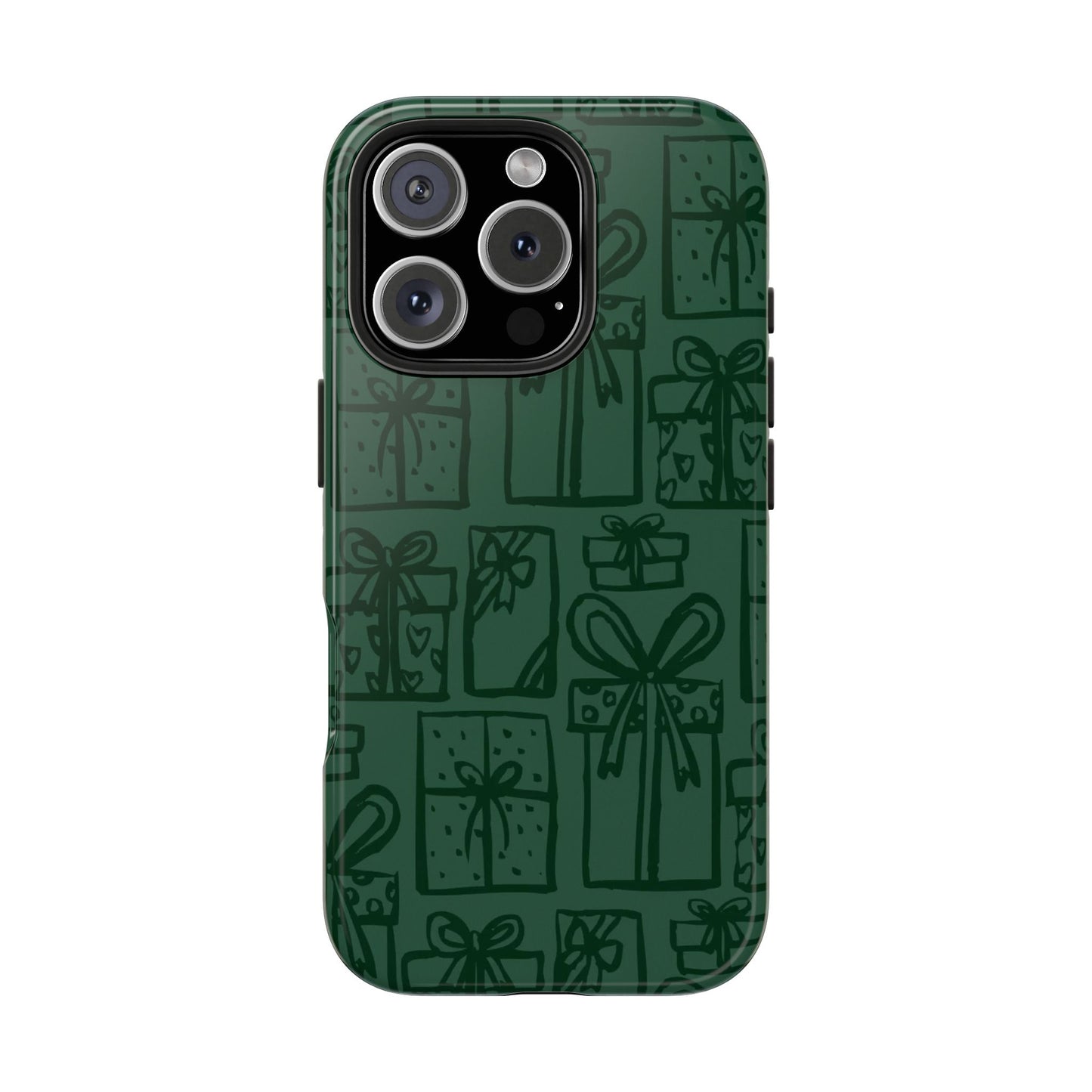 Holiday Gift Pattern Tough Phone Case — Dark Green Present Illustrations