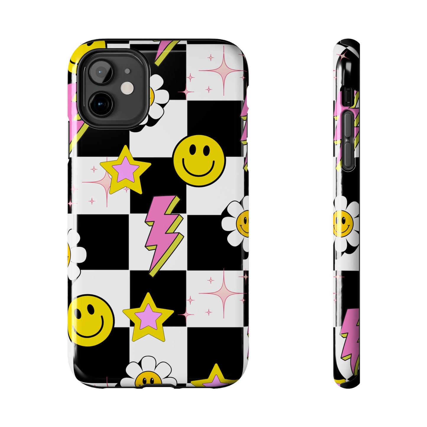 Trendy Tough Phone Cases with Smiley Faces, Lightning Bolts & Stars, Perfect for a Fun Vibe, Great Gift for Teens, Birthday, Summer