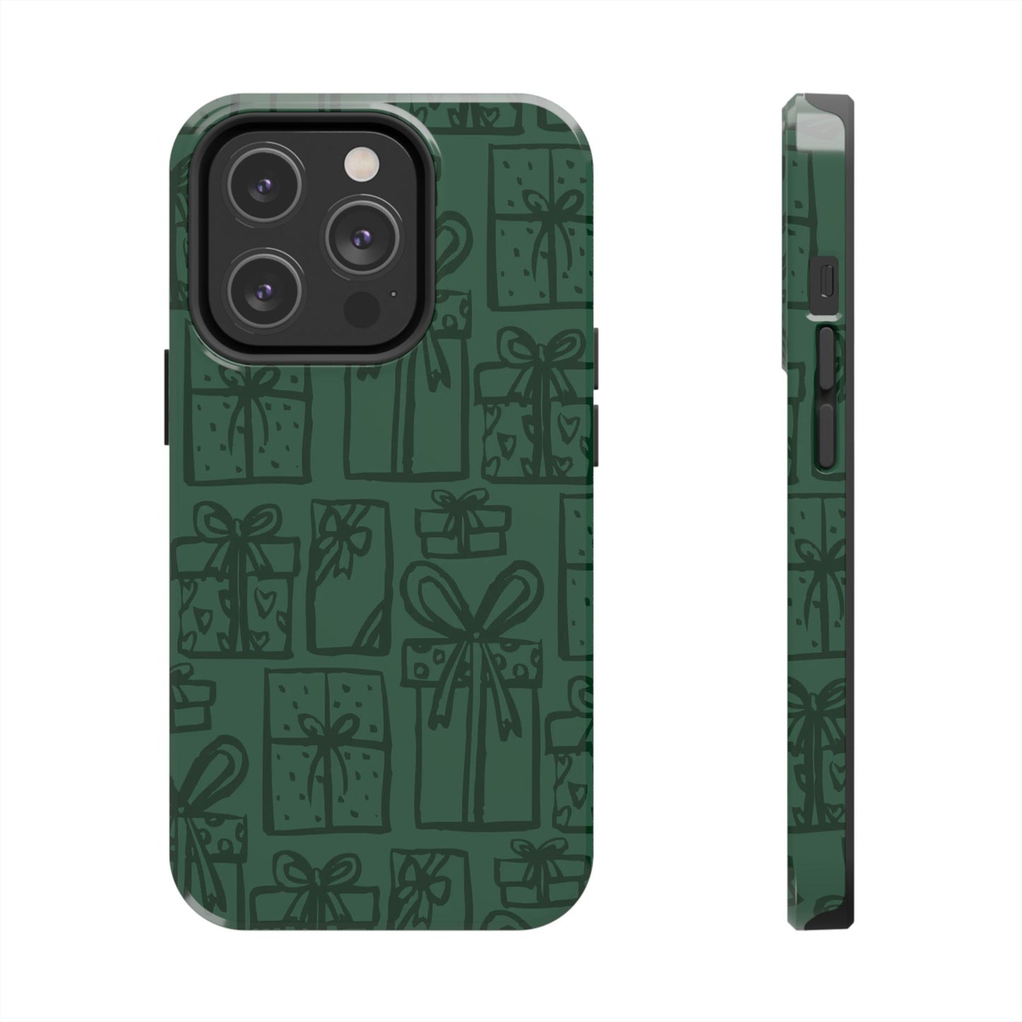 Holiday Gift Pattern Tough Phone Case — Dark Green Present Illustrations