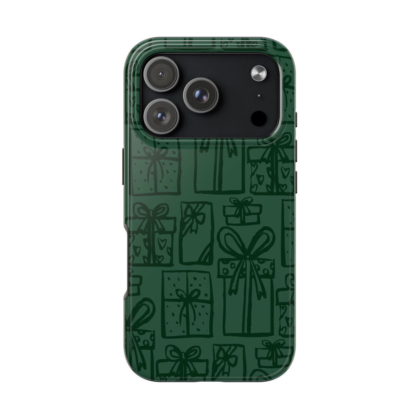 Holiday Gift Pattern Tough Phone Case — Dark Green Present Illustrations
