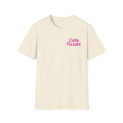 Cafe Fizzies T-Shirt — Retro Pink Cafe Logo Tee for Coffee Lovers
