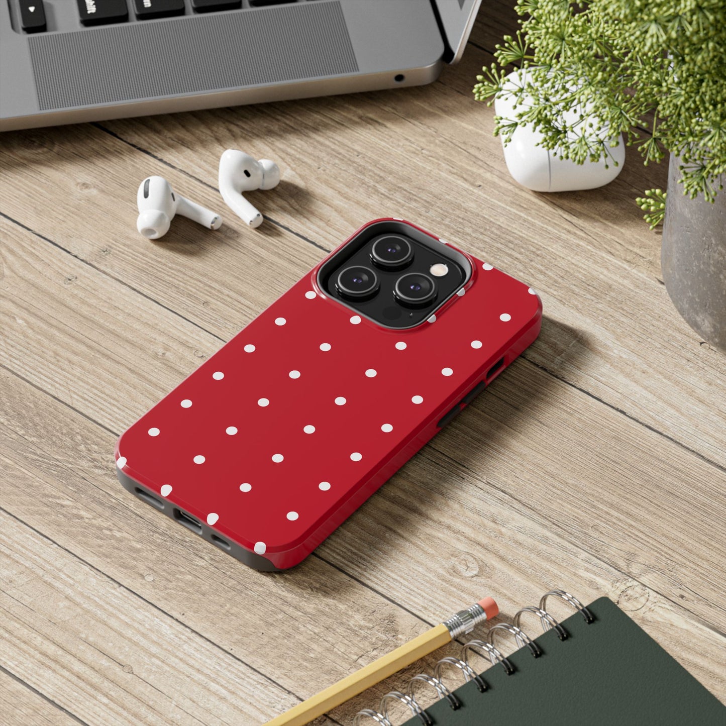 Red Polka Dot Tough Phone Case — Durable Glossy Protective Phone Cover