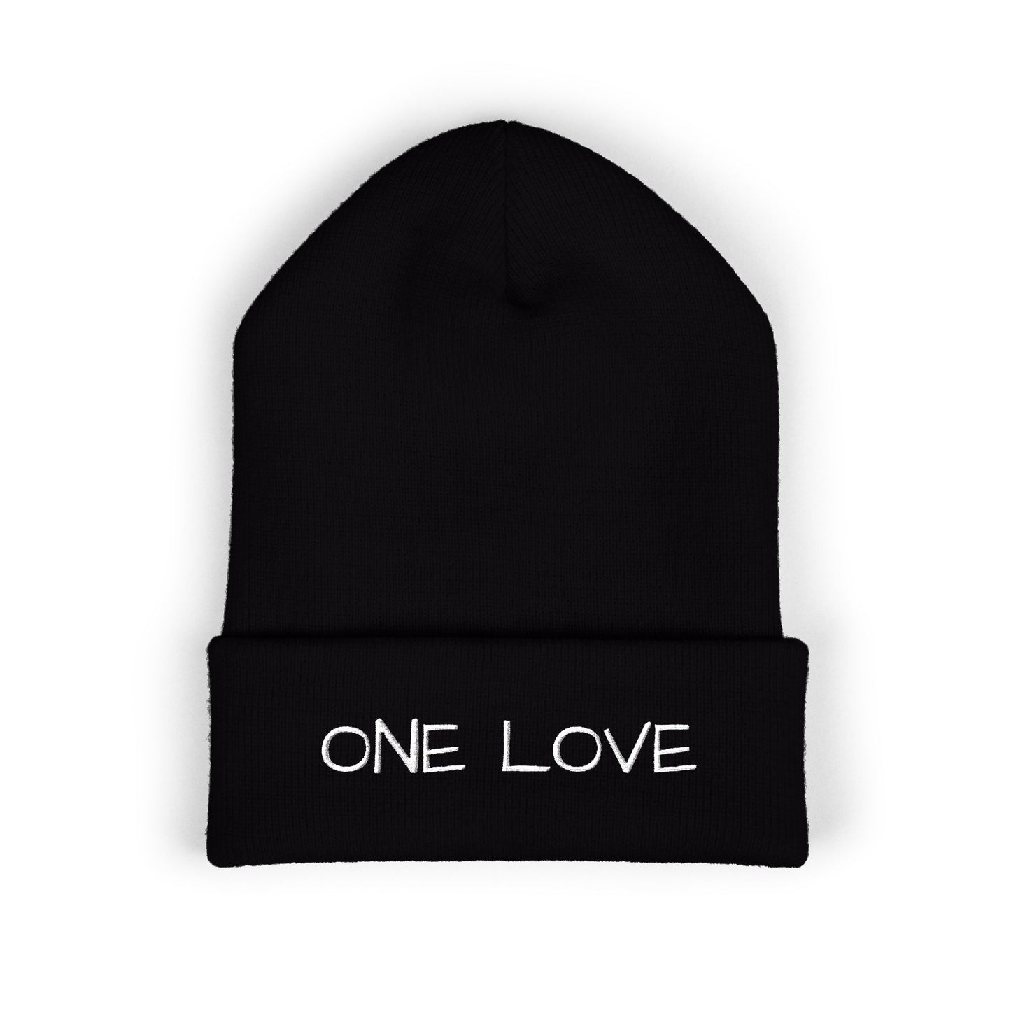 One Love Embroidered Cuffed Beanie — Classic Knit Winter Hat