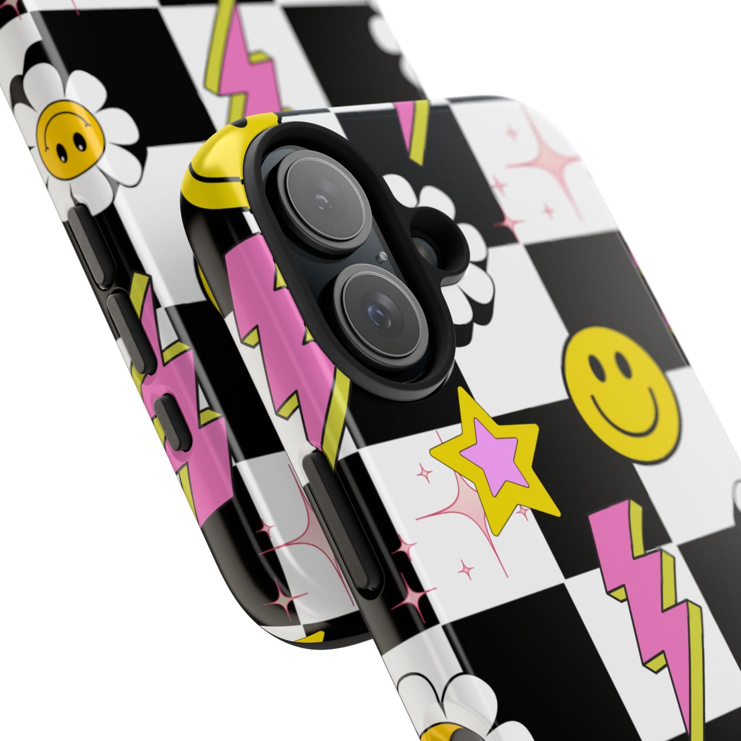 Trendy Tough Phone Cases with Smiley Faces, Lightning Bolts & Stars, Perfect for a Fun Vibe, Great Gift for Teens, Birthday, Summer