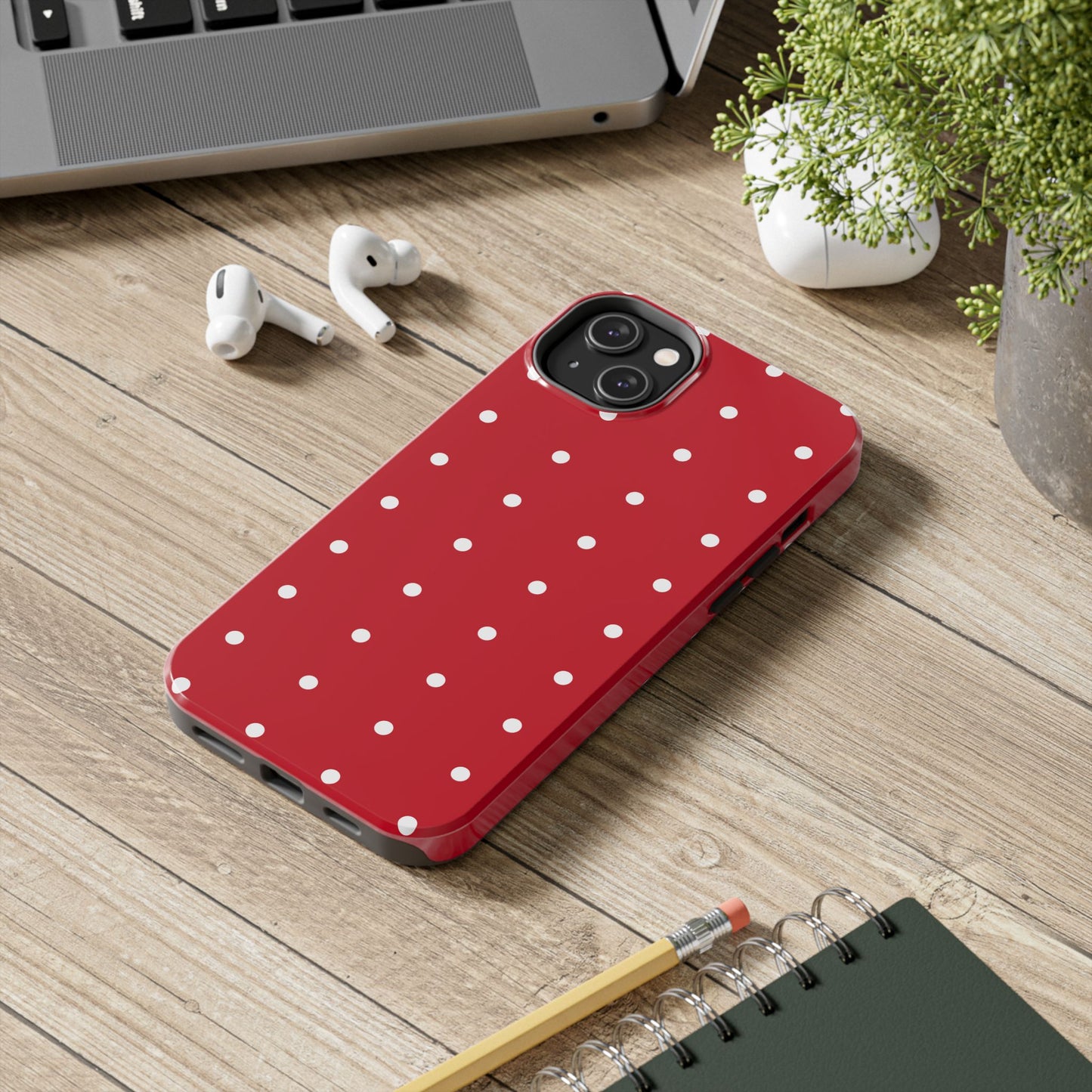 Red Polka Dot Tough Phone Case — Durable Glossy Protective Phone Cover