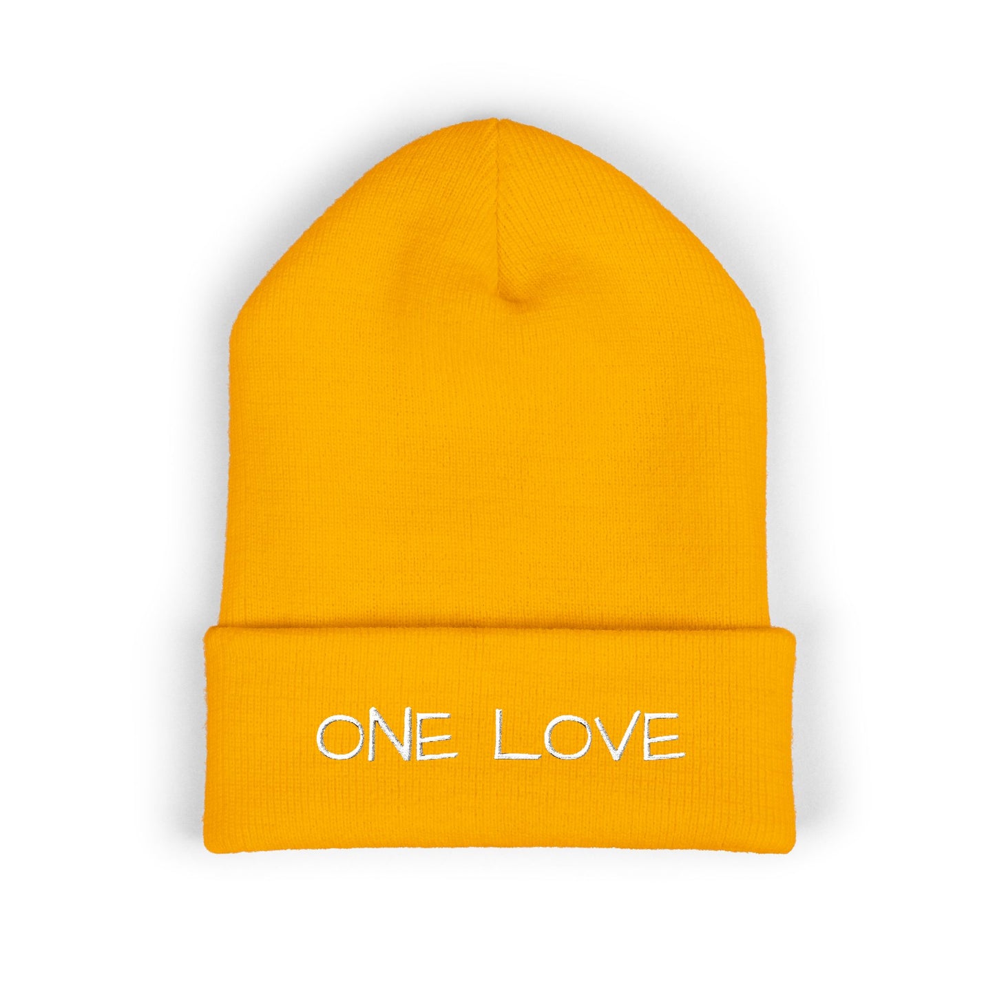 One Love Embroidered Cuffed Beanie — Classic Knit Winter Hat