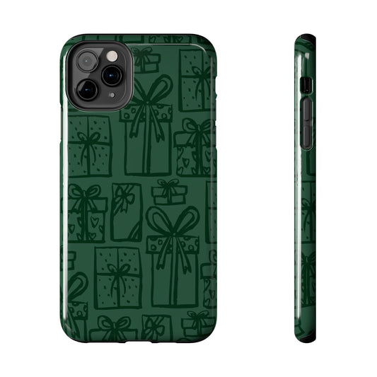 Holiday Gift Pattern Tough Phone Case — Dark Green Present Illustrations